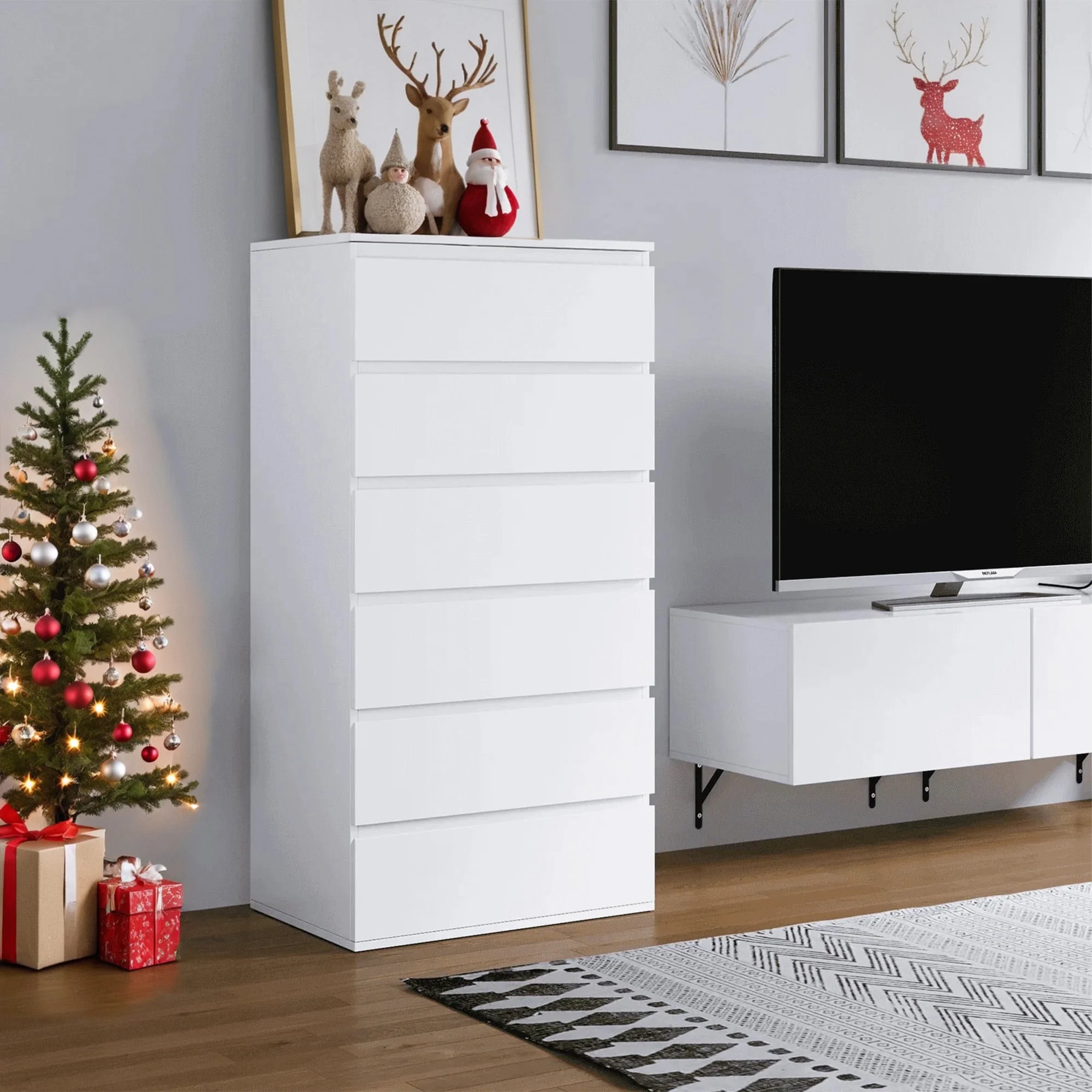 Homfa 5 Drawer White Dresser, Modern Storage Cabinet for Bedroom,Tall Chest of Drawers for Living Room - Image 22