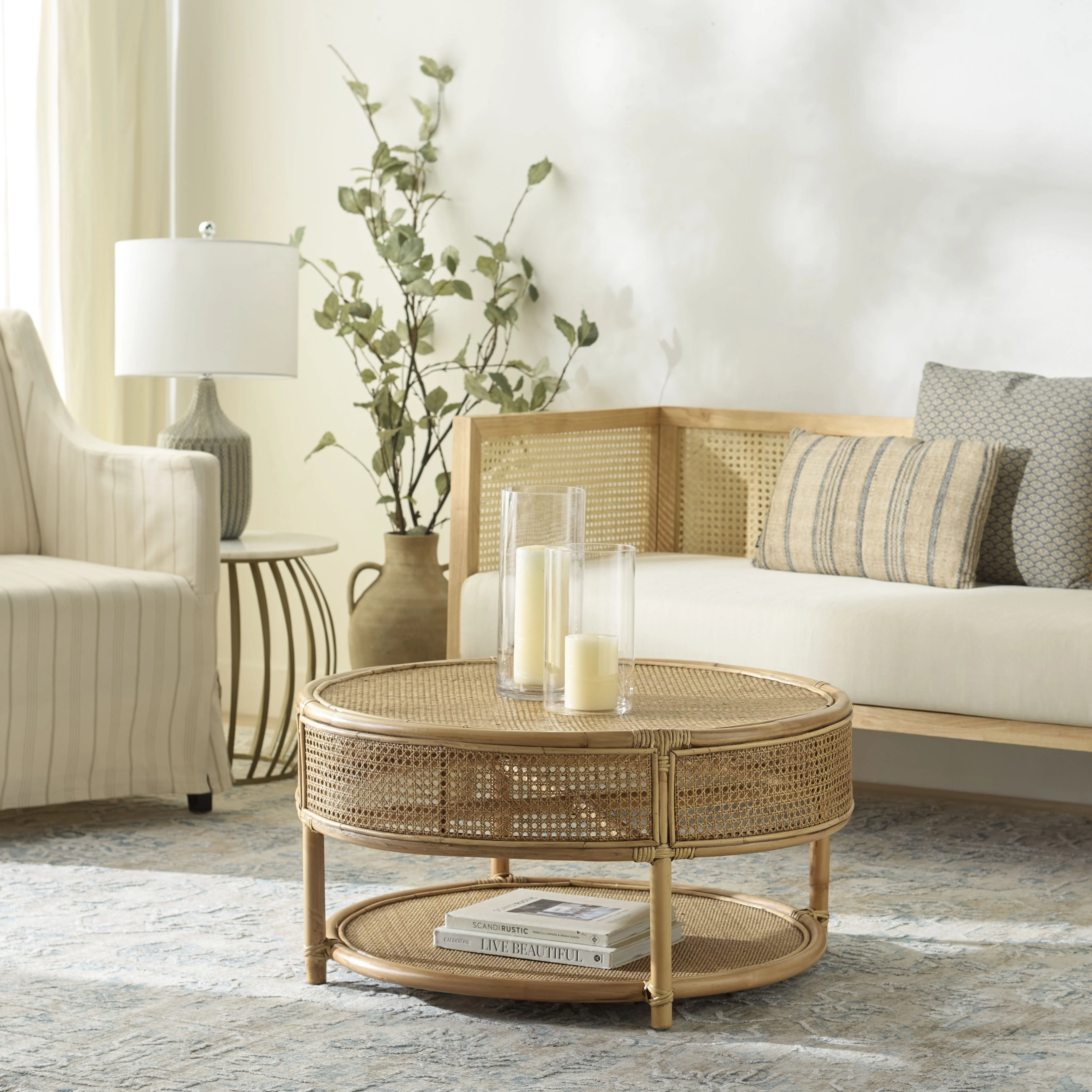 SAFAVIEH Modern Round Rattan Coffee Table, Natural - Image 12