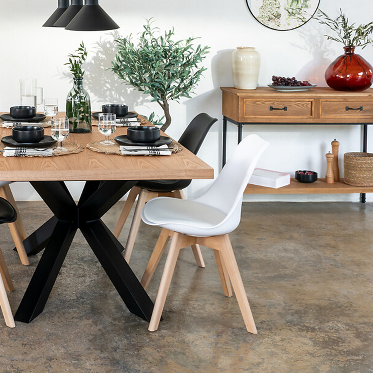 Set of 6 chairs "Baya" Beech, white