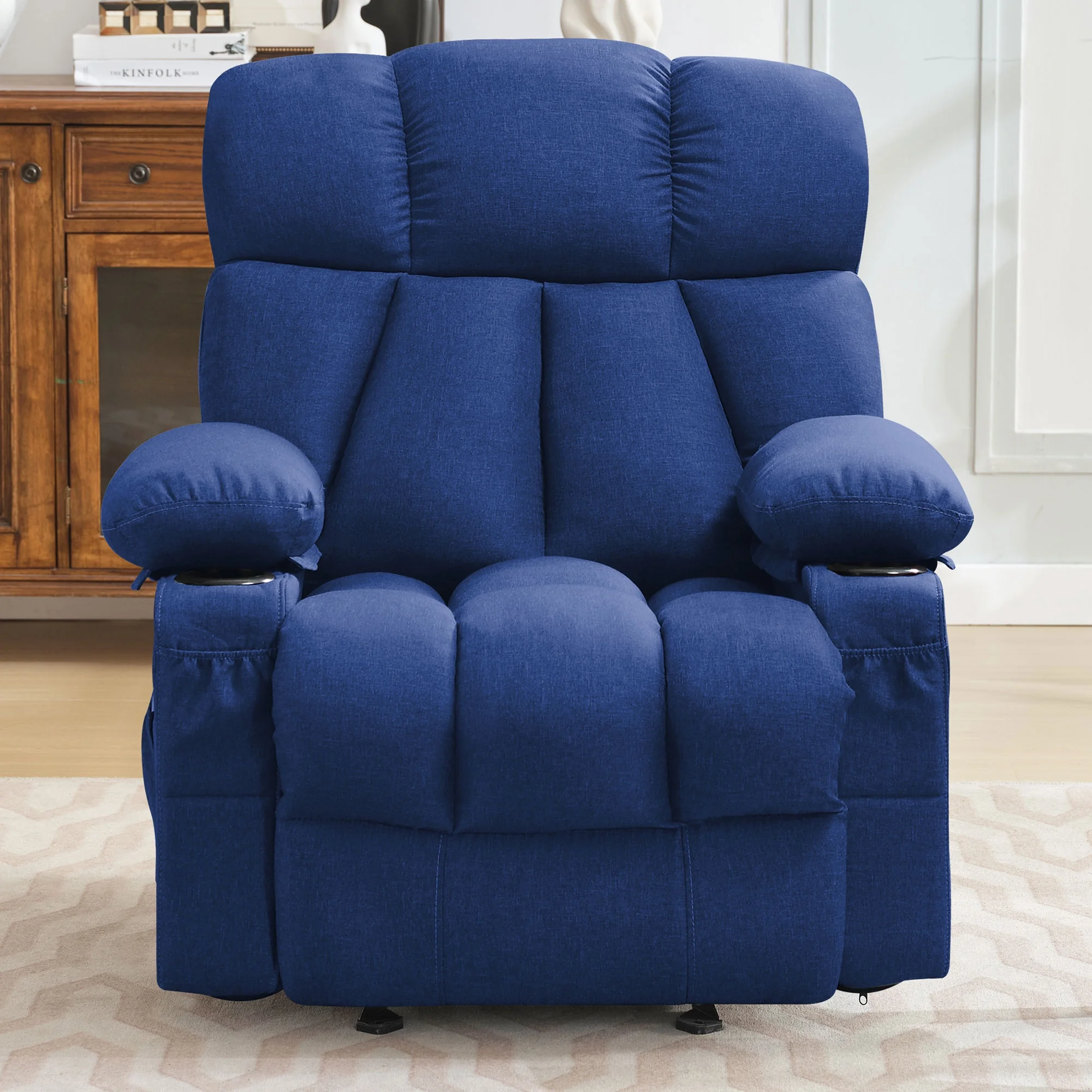 JONPONY Manual Recliner Chair with Heat Therapy and Massage Function, Heavy Duty Reclining Mechanism Massage Chair, Elderly Single Rocker Sofa with Cup Holders for Bedroom Home Theater,Grey - Image 111