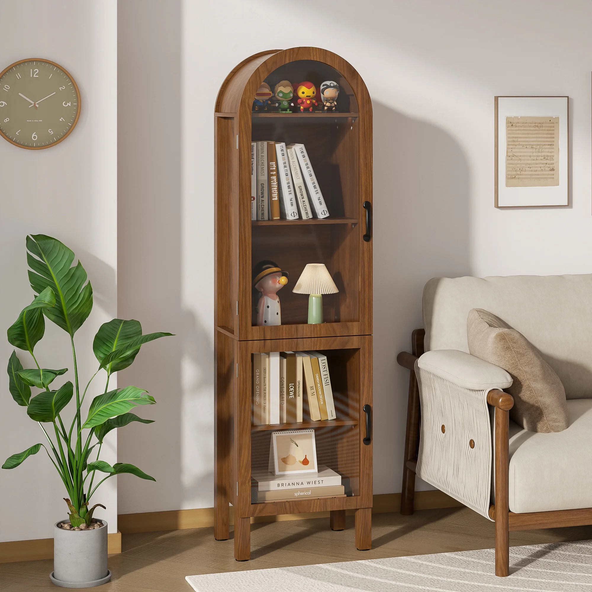 Fiogmub Tall Arched Storage Display Cabinet, Arched Pantry Cabinet with Doors, Acrylic Glass Doors - Image 6