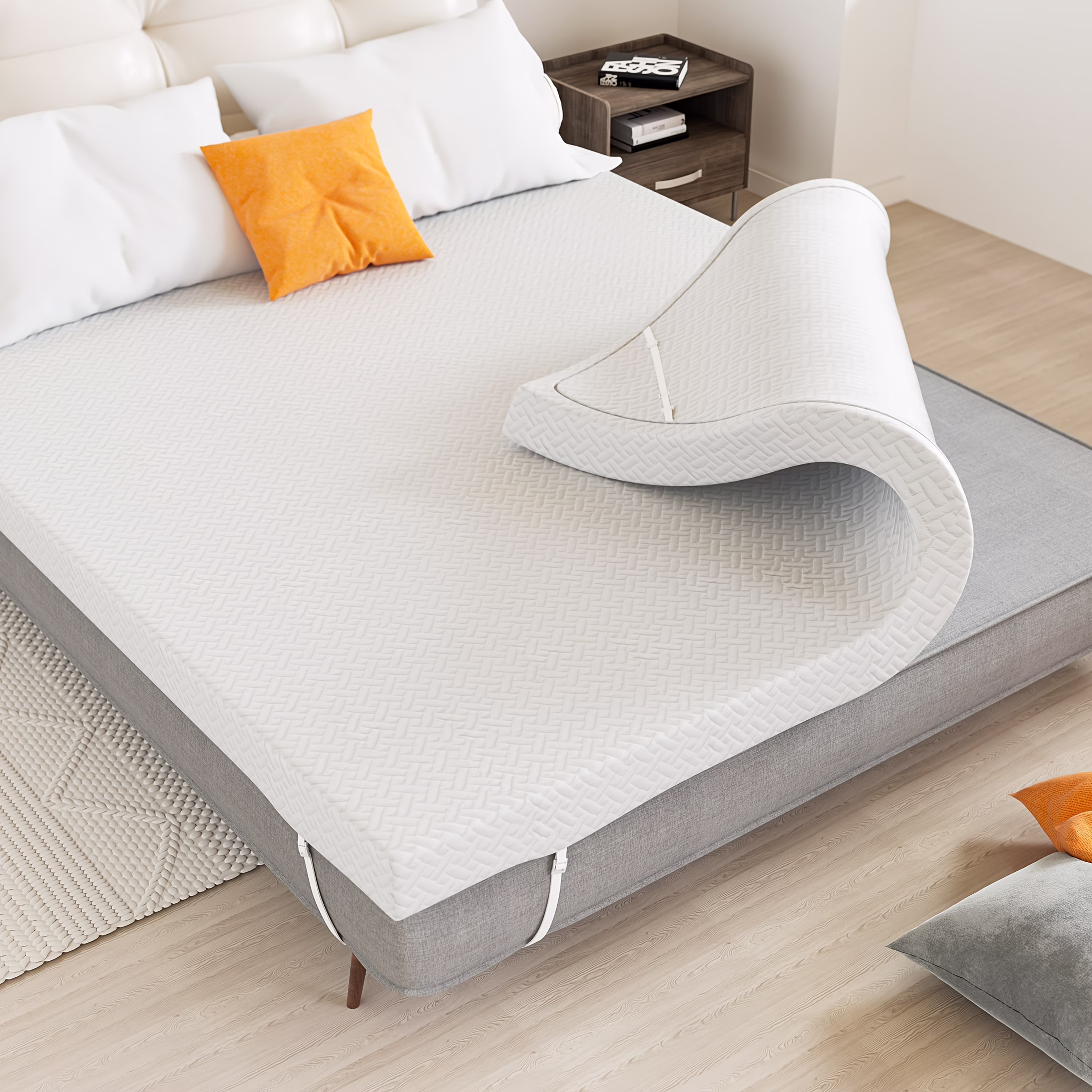 New Thickened Quilted Latex Layer High Resilience Zero Pressure Mattress Topper, Foldable 3D Edge Support, Memory High Resilience Latex Thickened Knitted Breathable Non-slip Pad Foldable