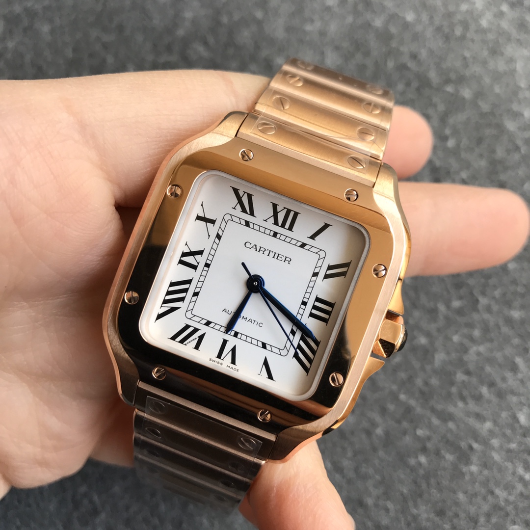 Fake cartier watch Santos large model mechanical movement Silver Dial Rose Gold WGSA0018(1:1 replica) - Top club