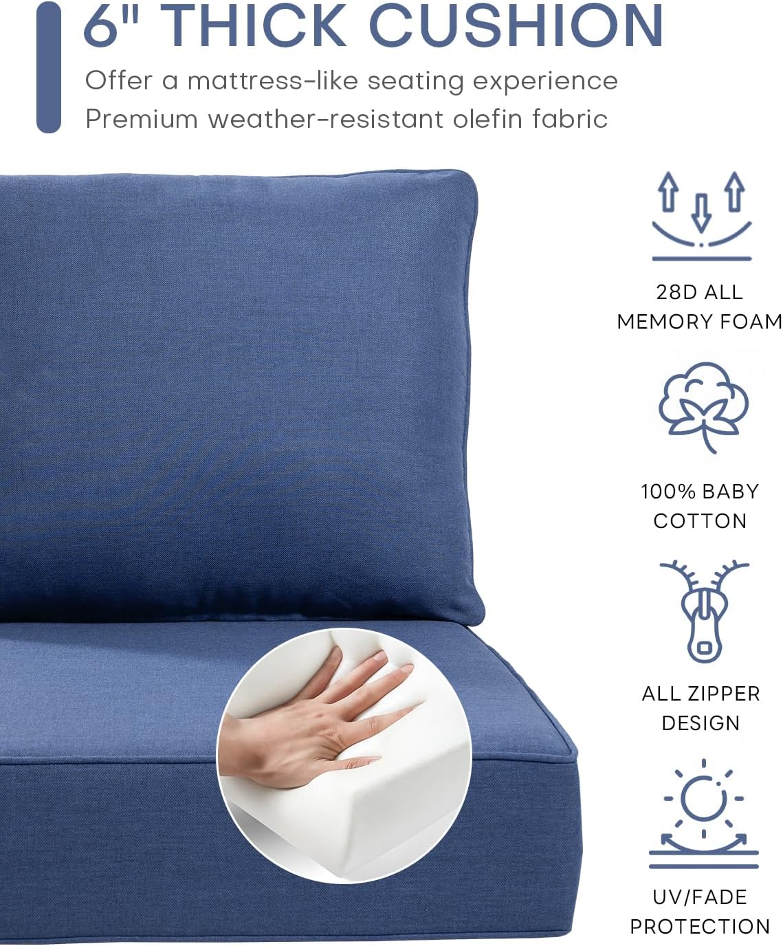 ACTREST Outdoor Seat Cushion Set, 2 Count, Navy Blue, 24 x 24 x 6 in - Image 5 ACTREST Outdoor Seat Cushion Set, 2 Count, Navy Blue, 24 x 24 x 6 in - Image 5