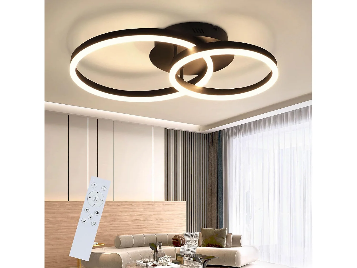NETTLIFE Plafonnier LED 76W Dimmable Design Moderne Lampe de Salon avec Télécommande pour Chambre à Coucher Cuisine