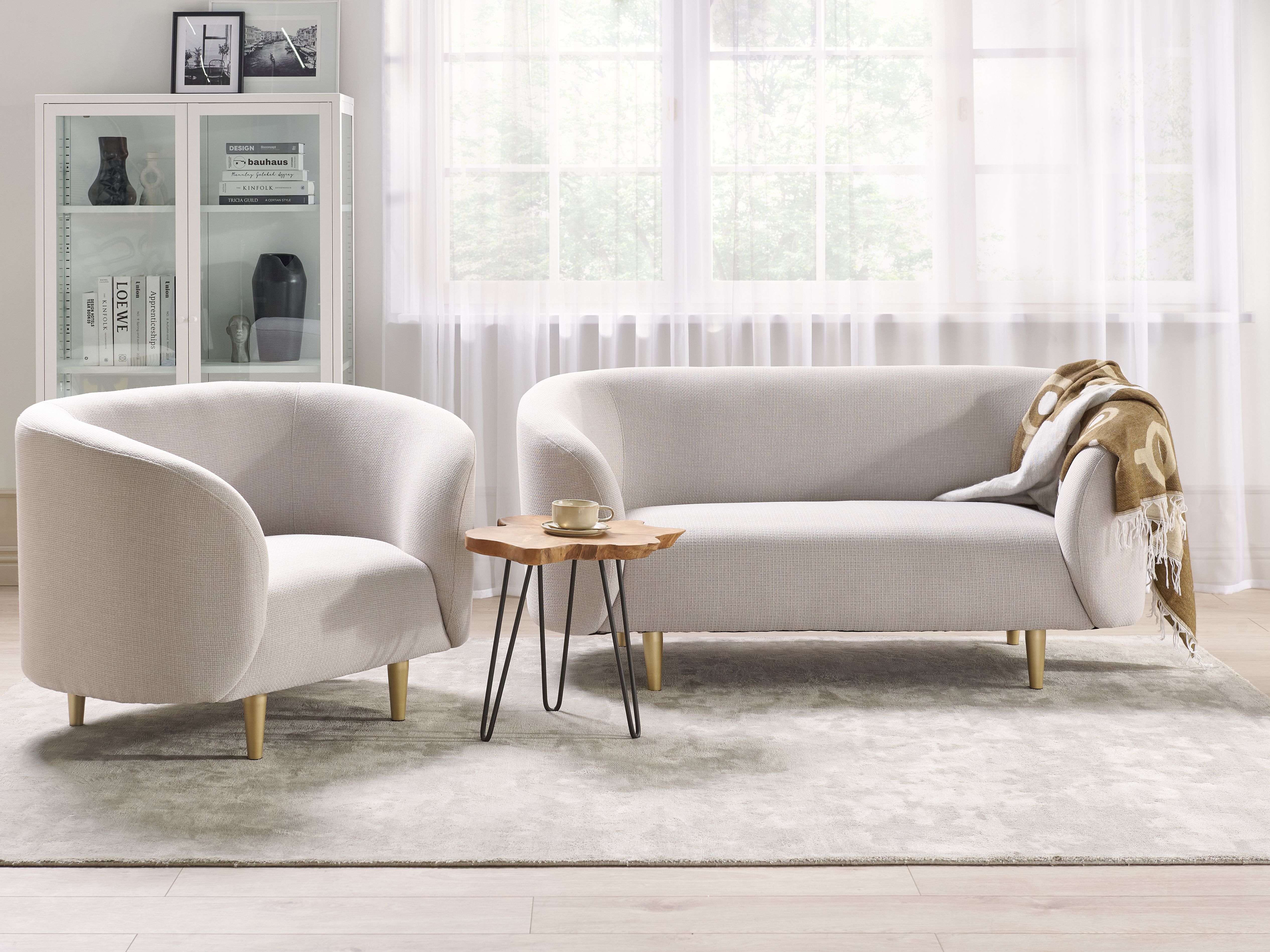 Living Room Set 3 Seater LOEN Fabric Light Beige