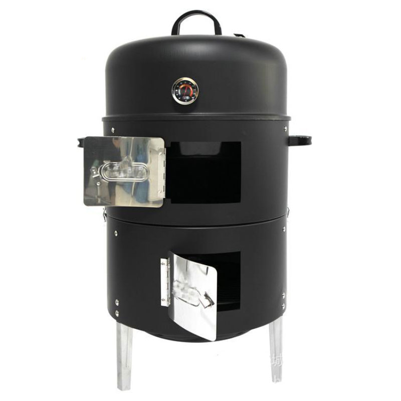 3 in 1 Outdoor Smoker Oven Vertical Barrel Outdoor Charcoal Barbecue Grill Smoke House for Meat and Fish Smoking BBQ Oven