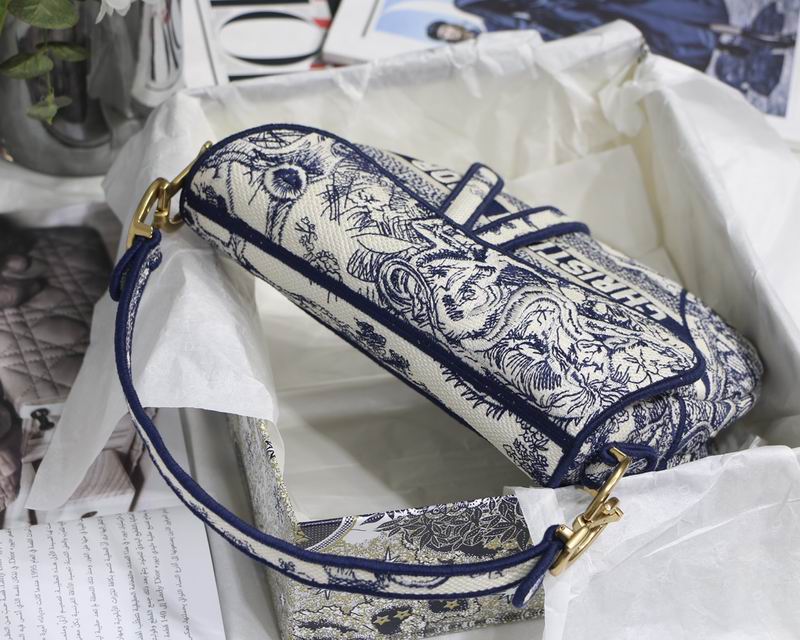 Saddle Bag Blue Toile de Jouy Embroidery – DB0741:1High-quality replica