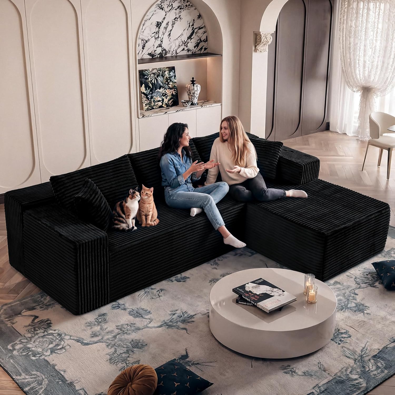 Black Sectional Couch for Living Room - 108