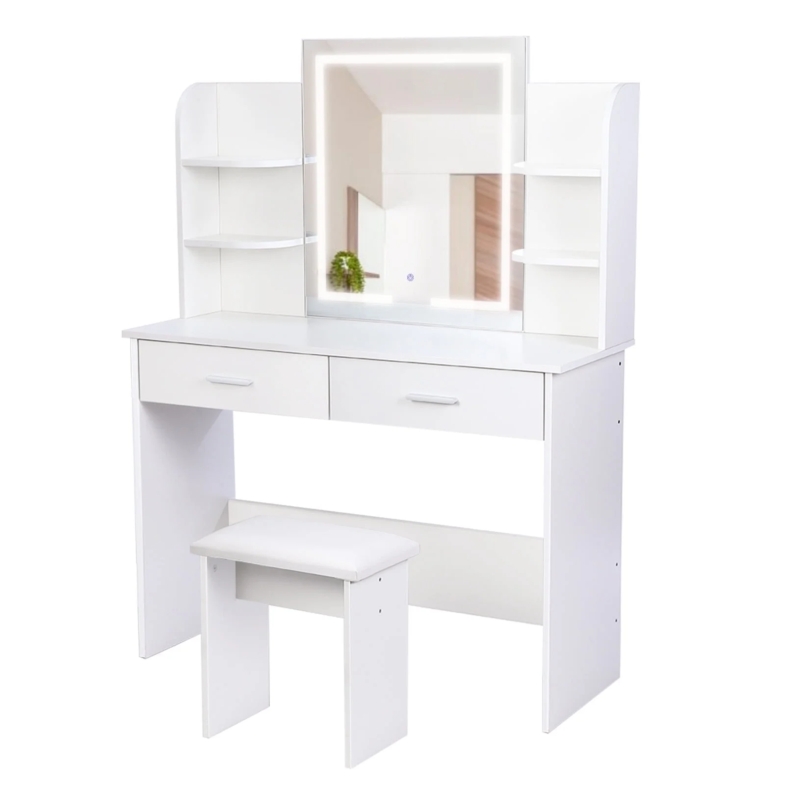 RichYa Modern Makeup Vanity Set with Lights Mirror and Drawers,White Makeup Desk,Dressing Table