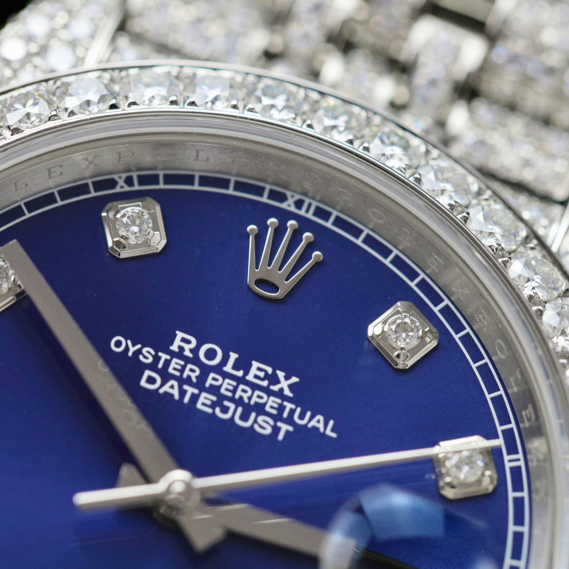 Rolex DateJust Blue Dial Copies Watches Custom Moissanite Diamonds 36mm - Elite Watch Atelier