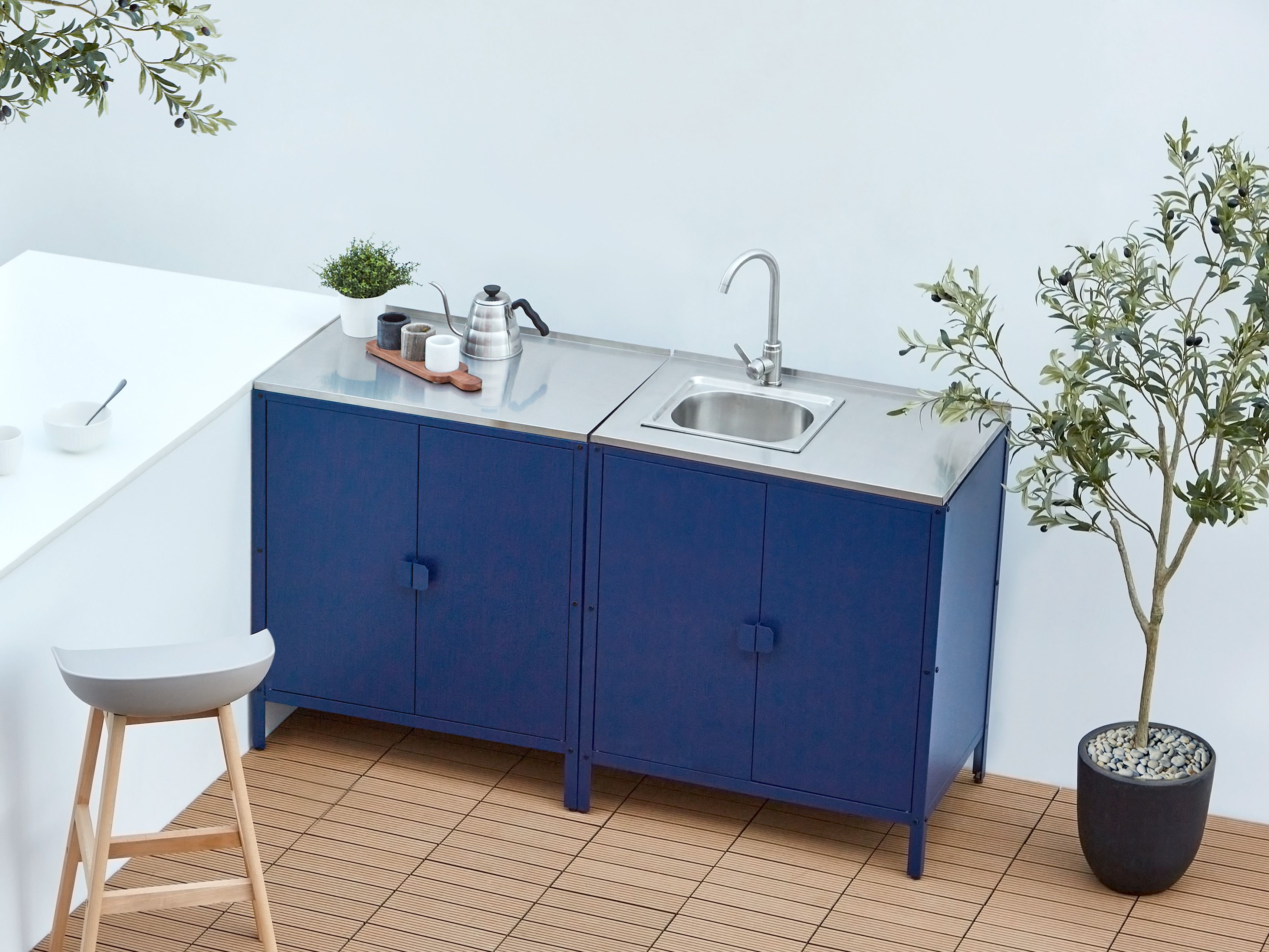 2 Piece Outdoor Kitchen Set with Sink VILAMA Metal Blue