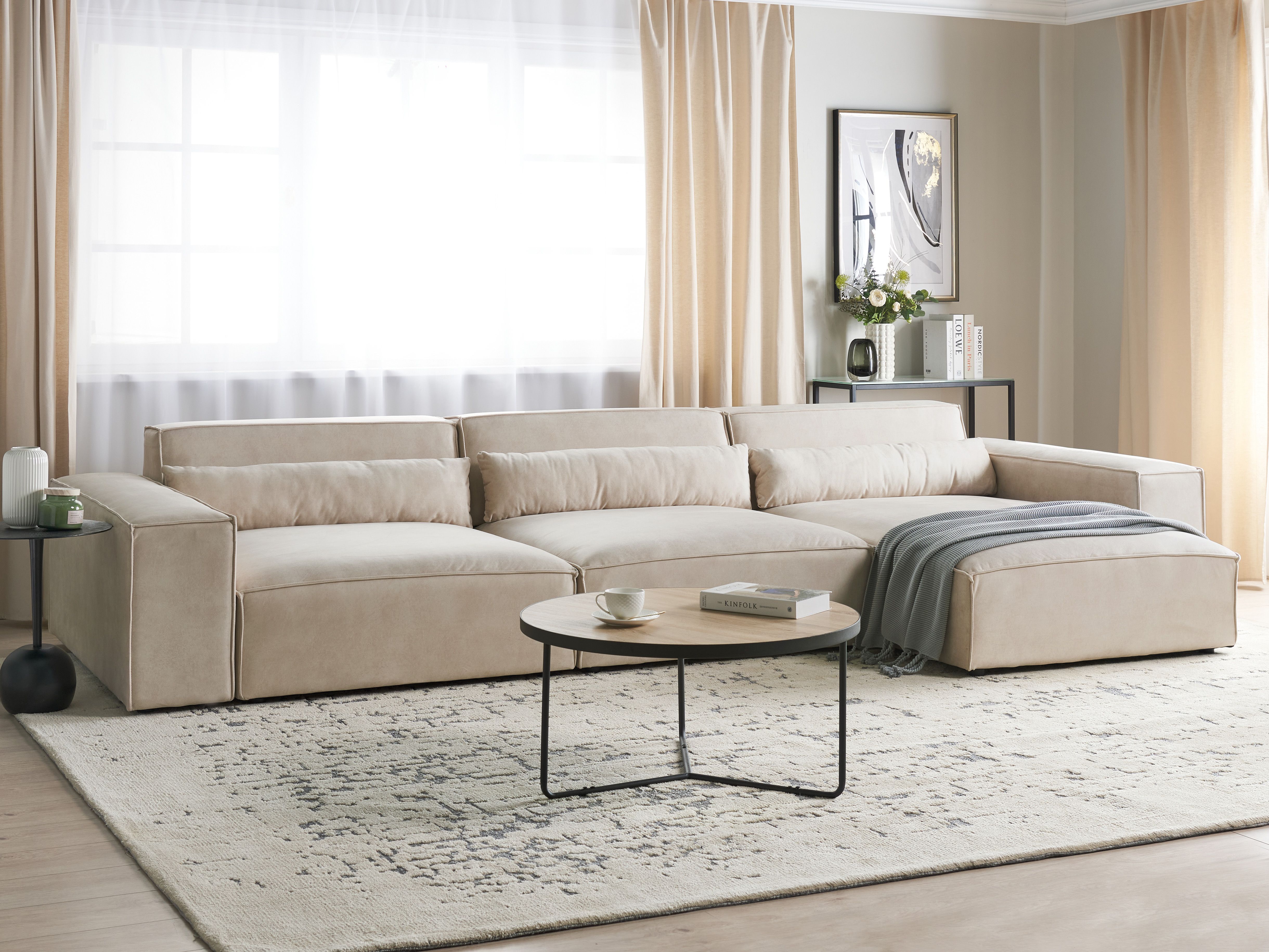 Modular Corner Sofa 4 Seater HELLNAR Velvet Light Beige Left Hand