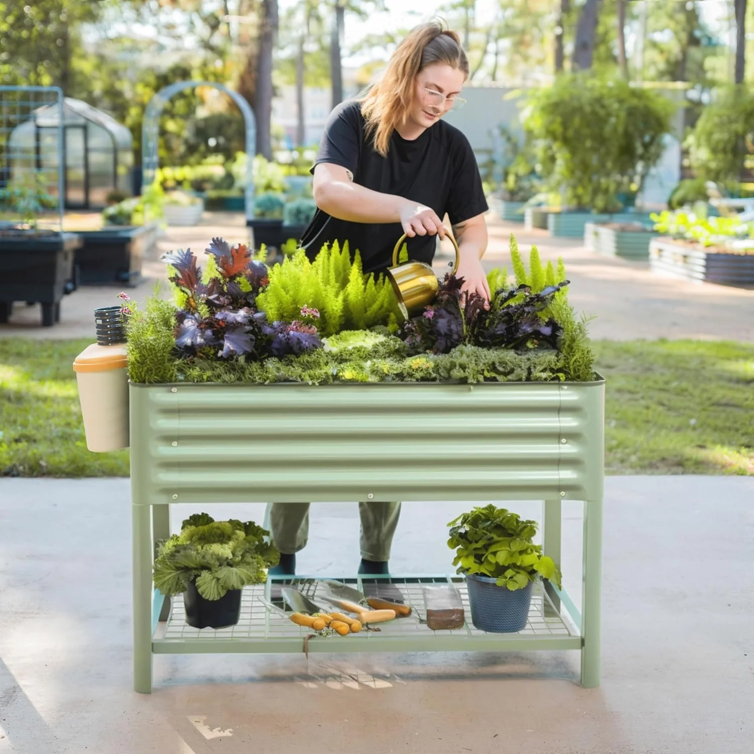 Vego Garden Elevated Raised Garden Bed With Legs And Storage Rack, 2' x 4', Olive Green - V Series - Image 8 Vego Garden Elevated Raised Garden Bed With Legs And Storage Rack, 2' x 4', Olive Green - V Series - Image 8