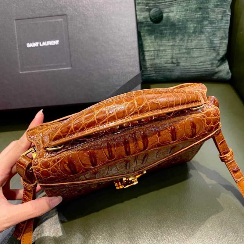 Replica Ysl Saint Laurent Cassandra Mini Top Handle Bag In Caiman Embossed Leather 602716 Brown1:1High-quality replica