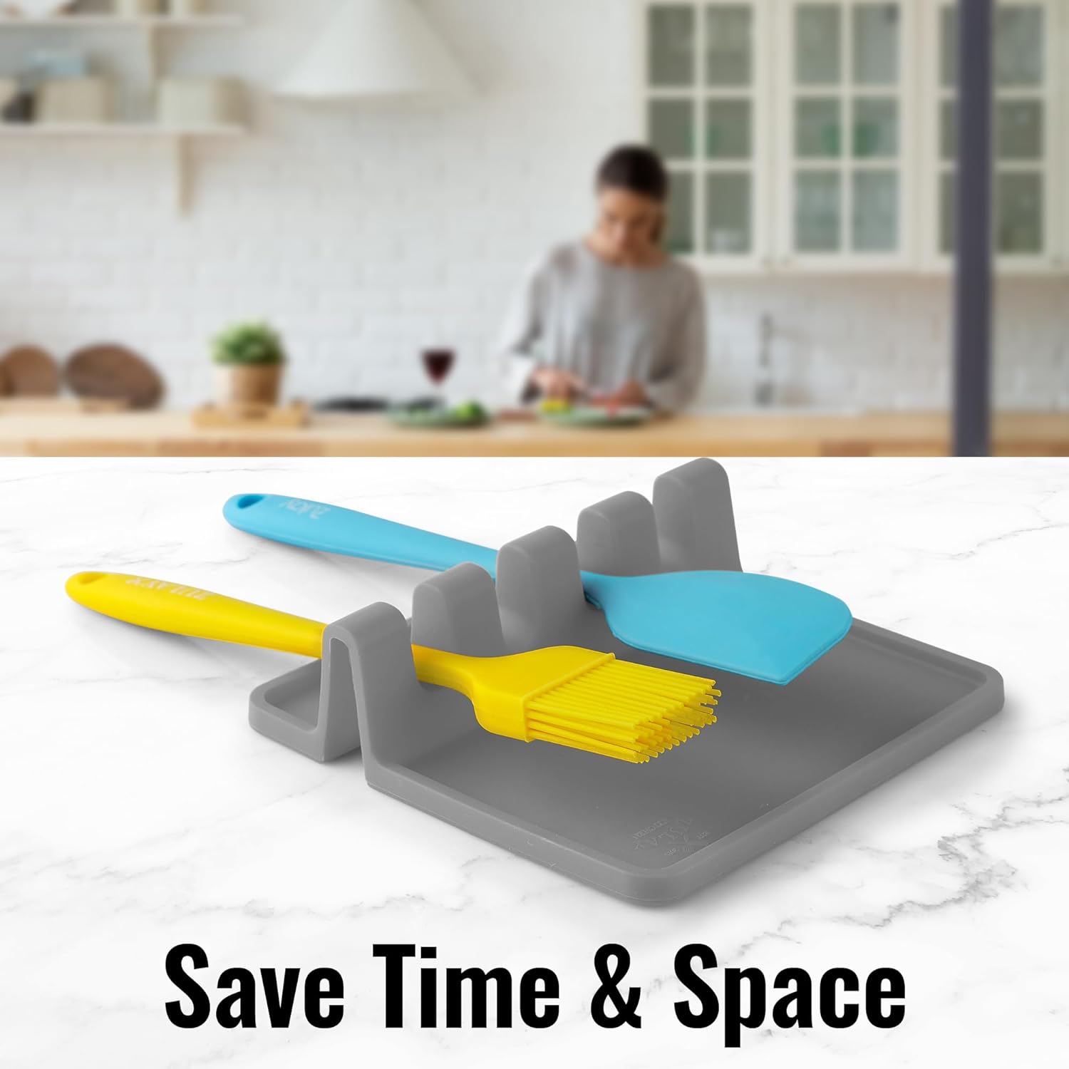 Silicone Spoon Rest With Drip Pad Heat-Resistant Utensil Rest Spoon Holder for Kitchen Counter Versatile Lid Holder
