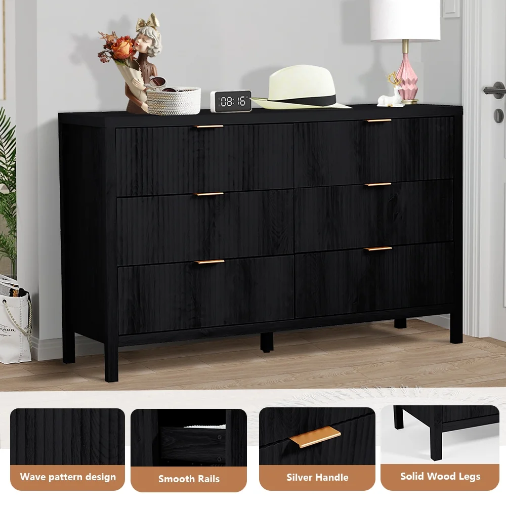 YOCWO Fluted Nightstand for Bedroom Set of 2 , Wood Bedside Table Set of 2 with Drawers, Black - Image 21