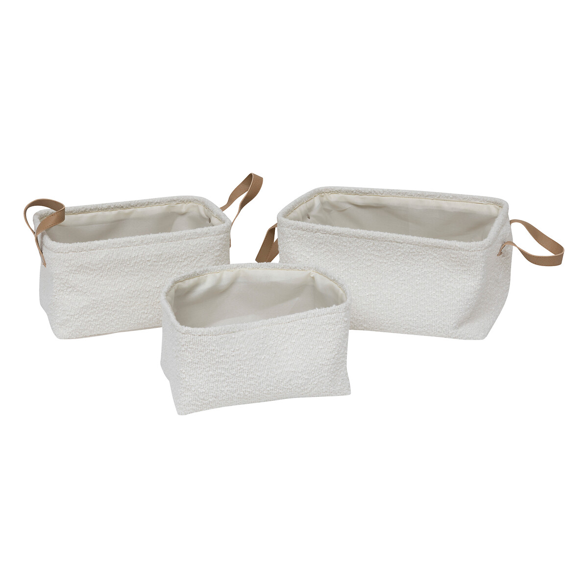 3 baskets "Loe" Boucl&eacute;, White, L.27/30/35 cm