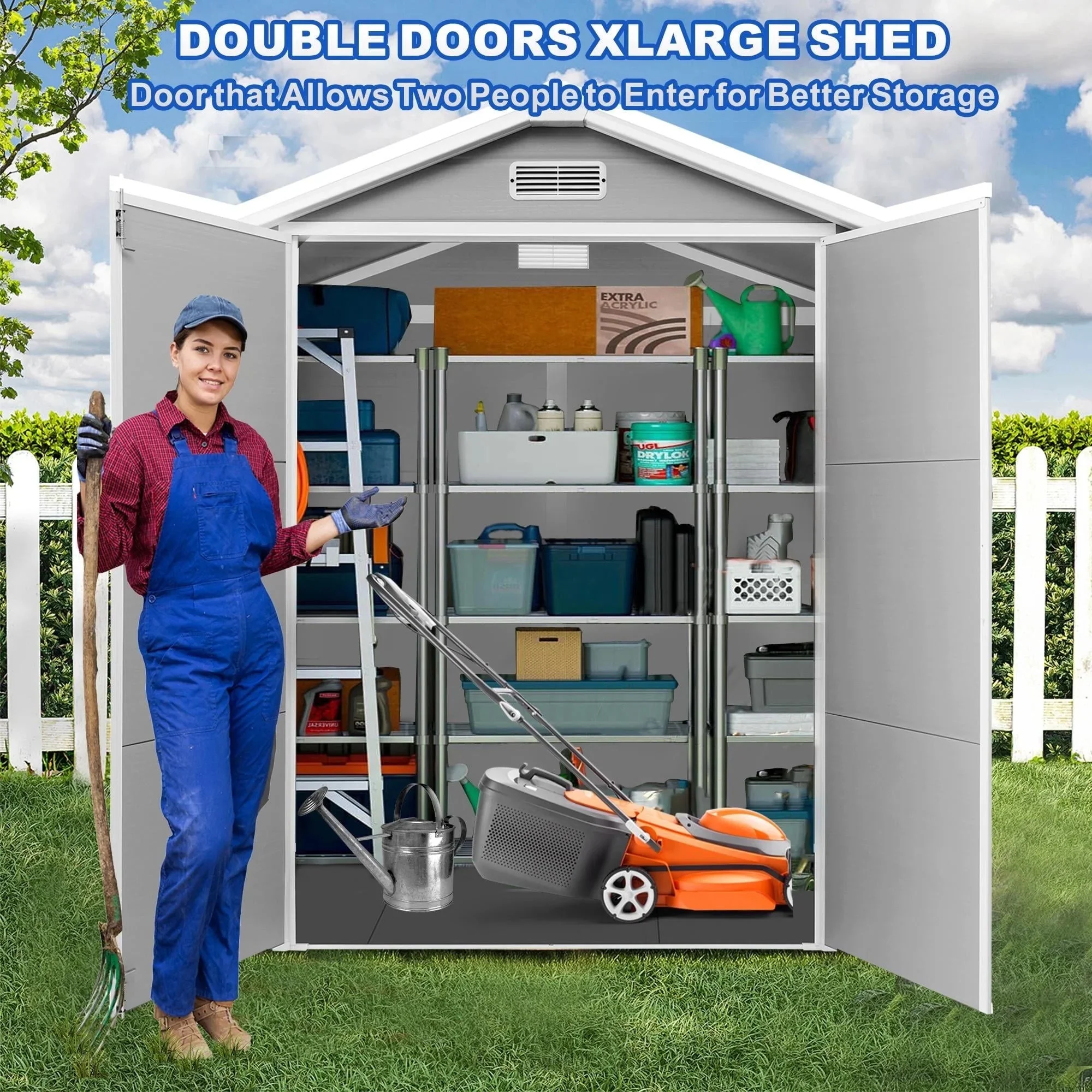 Seizeen Resin Outdoor Storage Shed With Floor, Light Gray, 82 in H - Image 7 Seizeen Resin Outdoor Storage Shed With Floor, Light Gray, 82 in H - Image 7