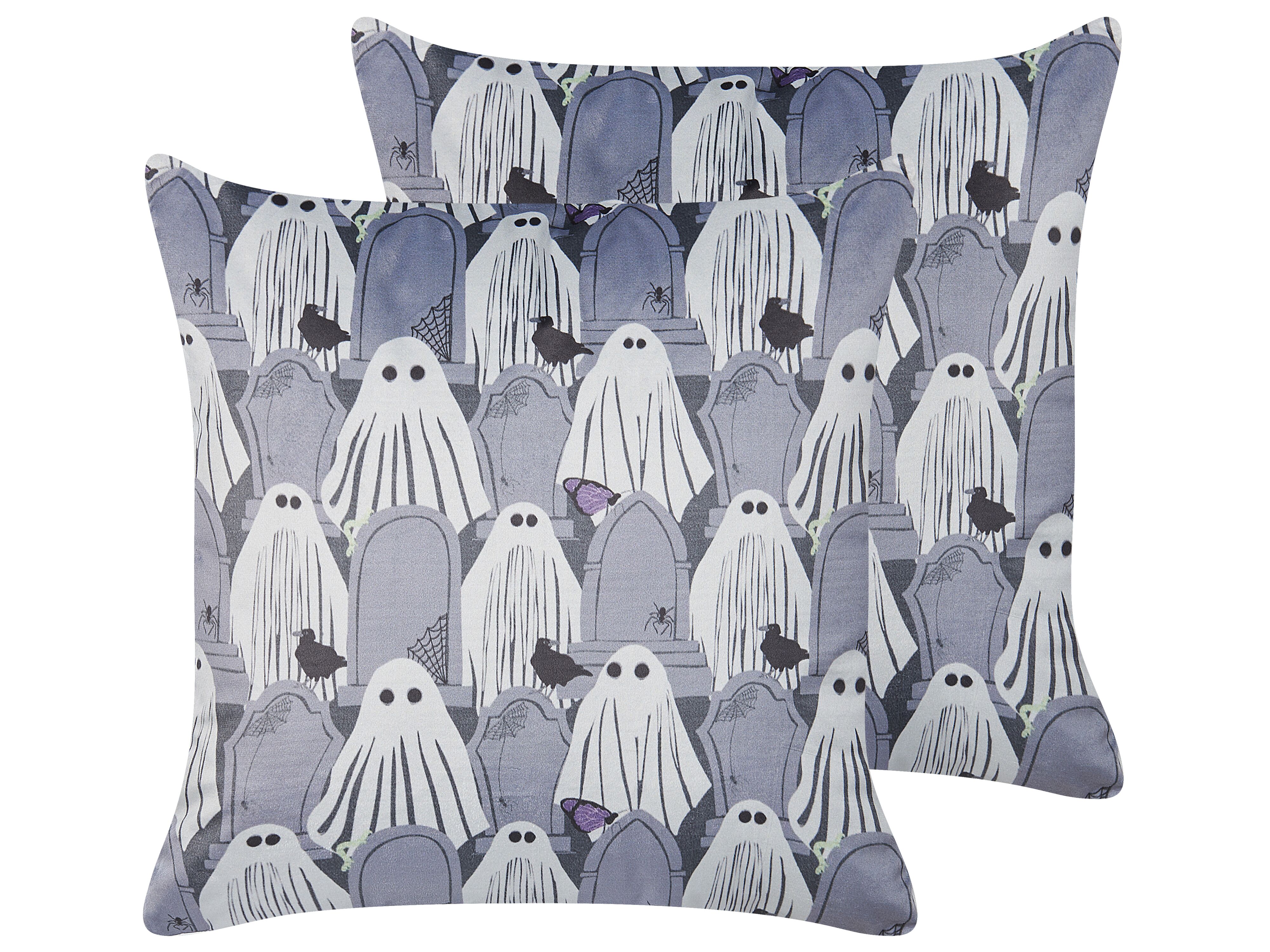 Set of 2 Decorative Cushions FANATE Velvet 45 x 45 cm Grey Abstract Pattern