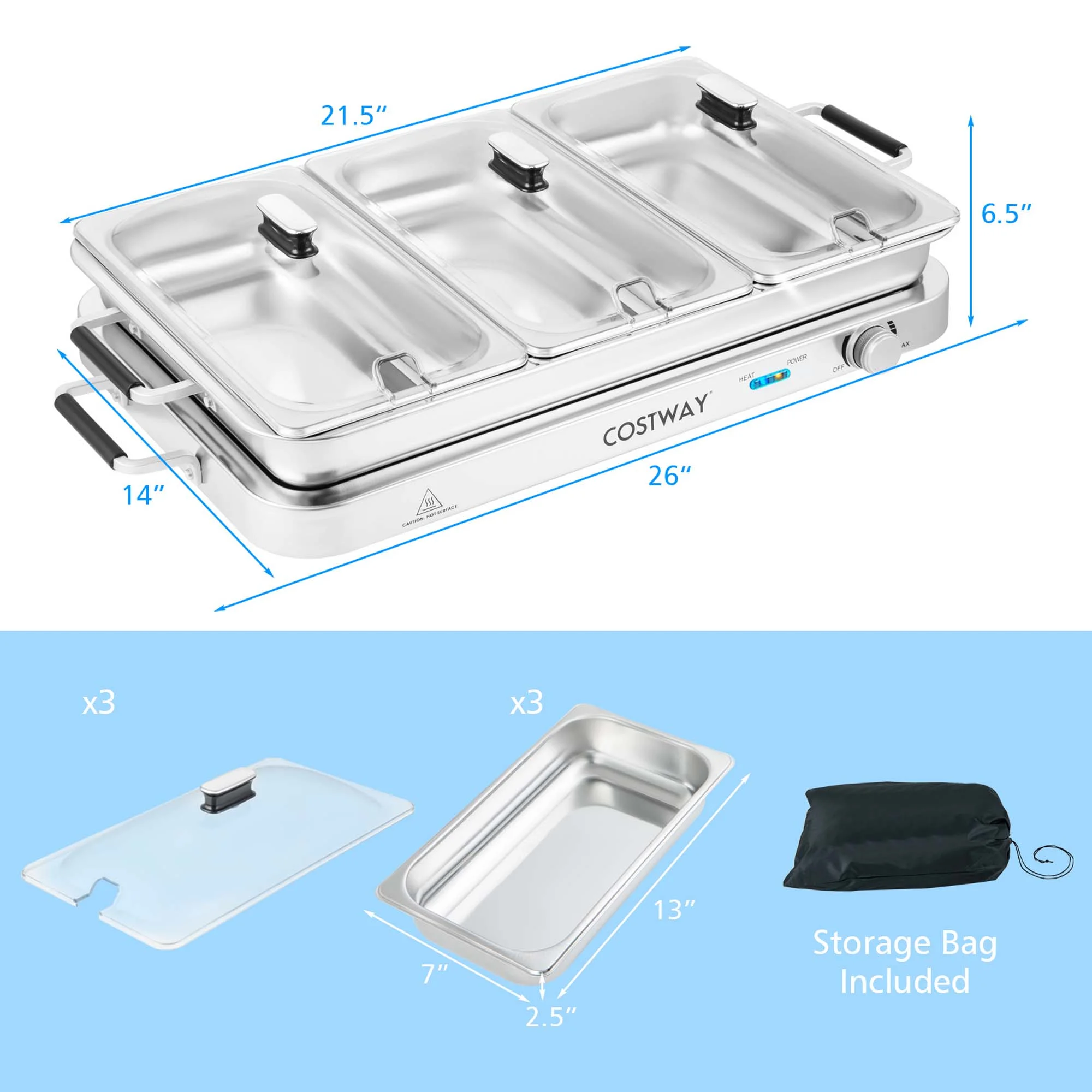 Costway Food Warmer Buffet Server 450W Stainless Steel Electric Warming Tray for Parties - Image 3