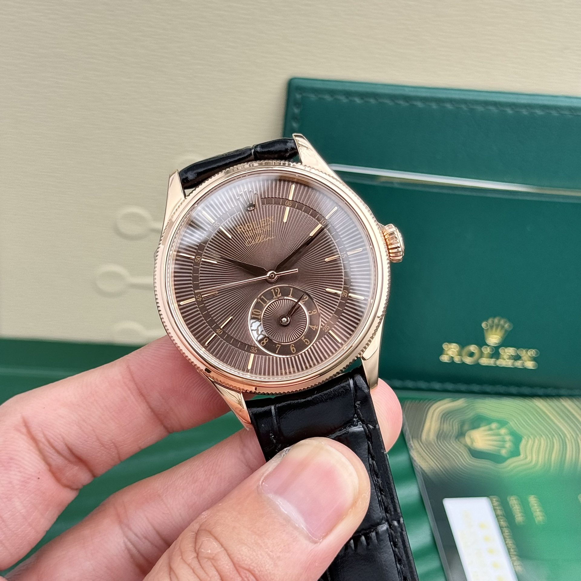 Rolex Replica Watch Cellini 50525 Chocolate Dial Leather Strap 39mm - Top club