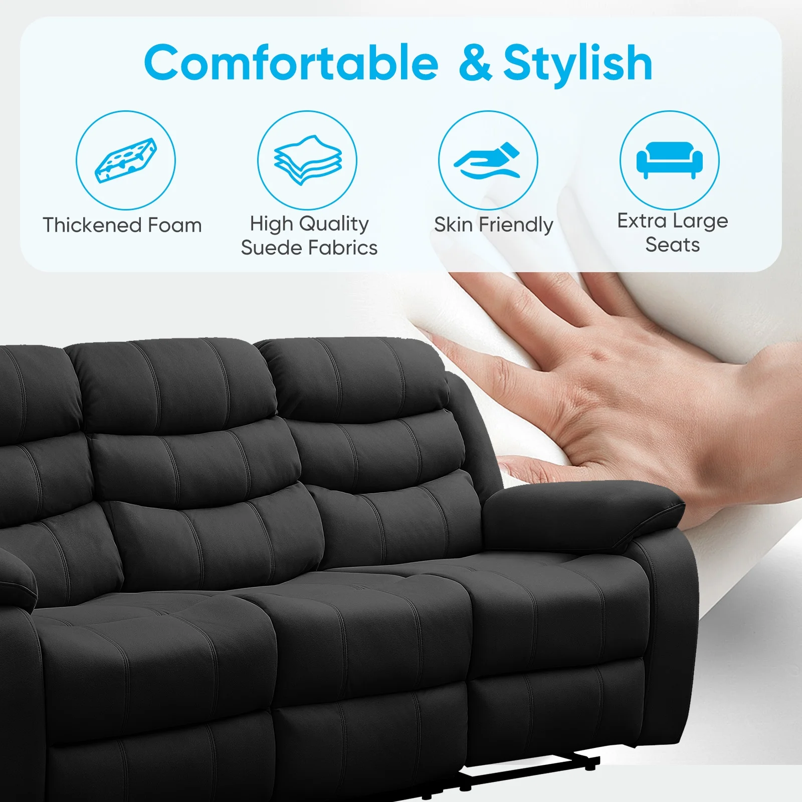 MUZZ Modern Reclining Sofa ,3-Seater Recliner Sofa with Cup Holders, Flip-Up Storage, Reversible Backrest and Footrest, Gray - Image 6