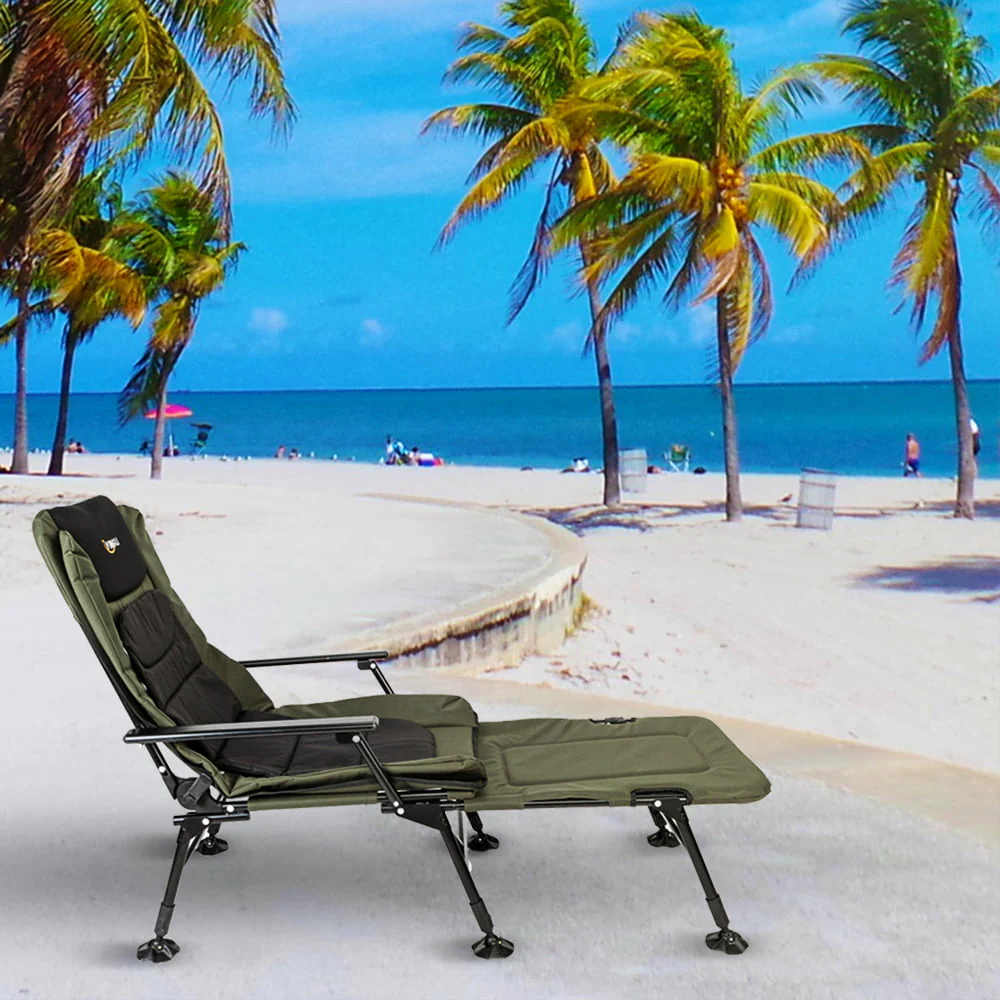 VINGLI Oversized Fishing Chair with Footrest Support 440 lbs 160° Adjustable Backrest, Black & Army Green - Image 3