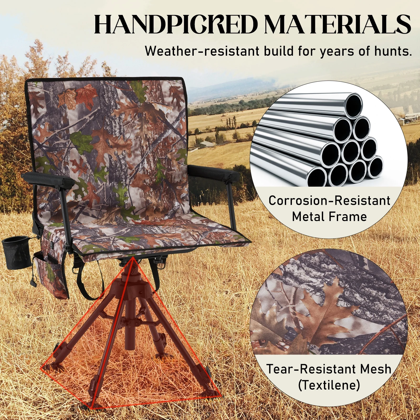 Danrelax 360�� Silent Camo Hunting Blind Chair, Armrests, Side Pouch, Telescopic Legs - Image 56