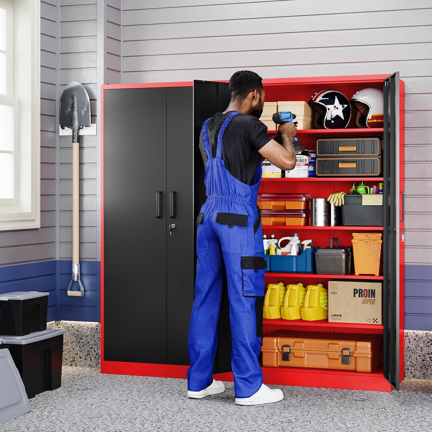 Yizosh Metal Storage Cabinet with Lock Doors and 5 Adjustable Shelves,- 72
