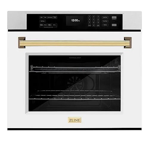 ZLINE 30 in. Autograph Edition Professional Convection Single Wall Oven with Air Fry and Self Clean in DuraSnow Stainless Steel with White Matte Door and Polished Gold Handle (WASSZ-WM-30-G)