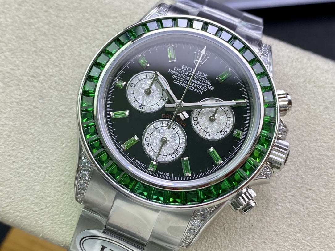 Rolex Daytona-Modified full green diamond-white gold color(1:1 replica) - Top club