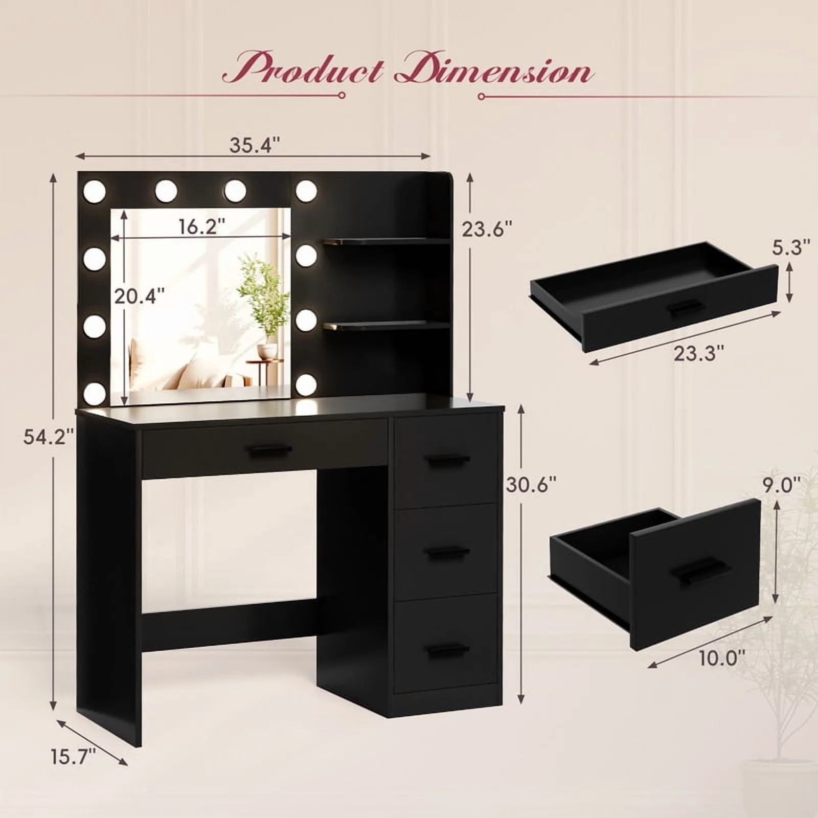 Lacoo Vanity Desk with Mirror and LED Lights, Makeup Vanity with 7 Drawers & 4 Shelves, Vanity Table with Power Outlet for Bedroom Dressing Room, White - Image 30