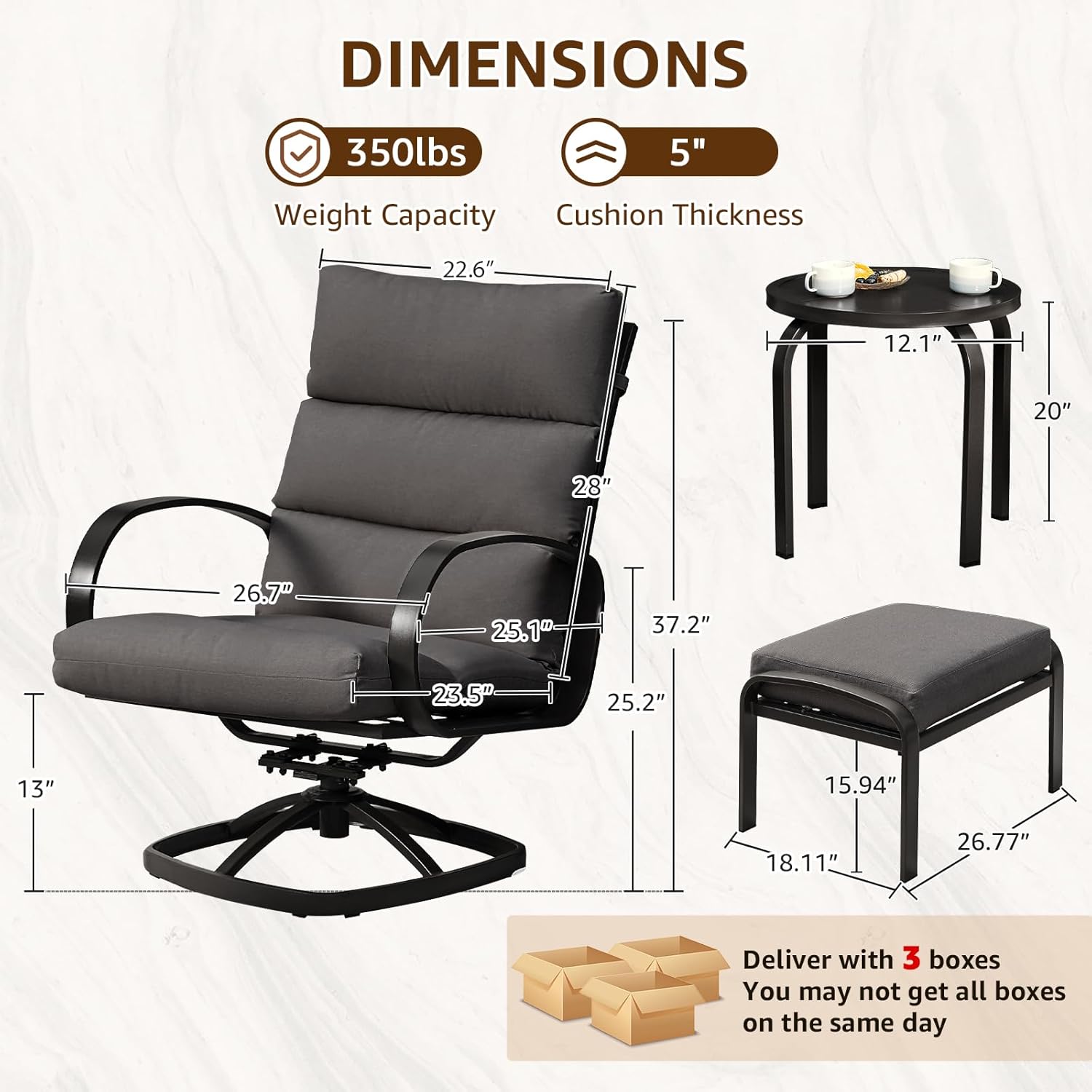 NATURAL EXPRESSIONS Patio Furniture Set, 5 Pieces Outdoor Swivel Rocker with Ottoman, High Back, Deep Seating with 5