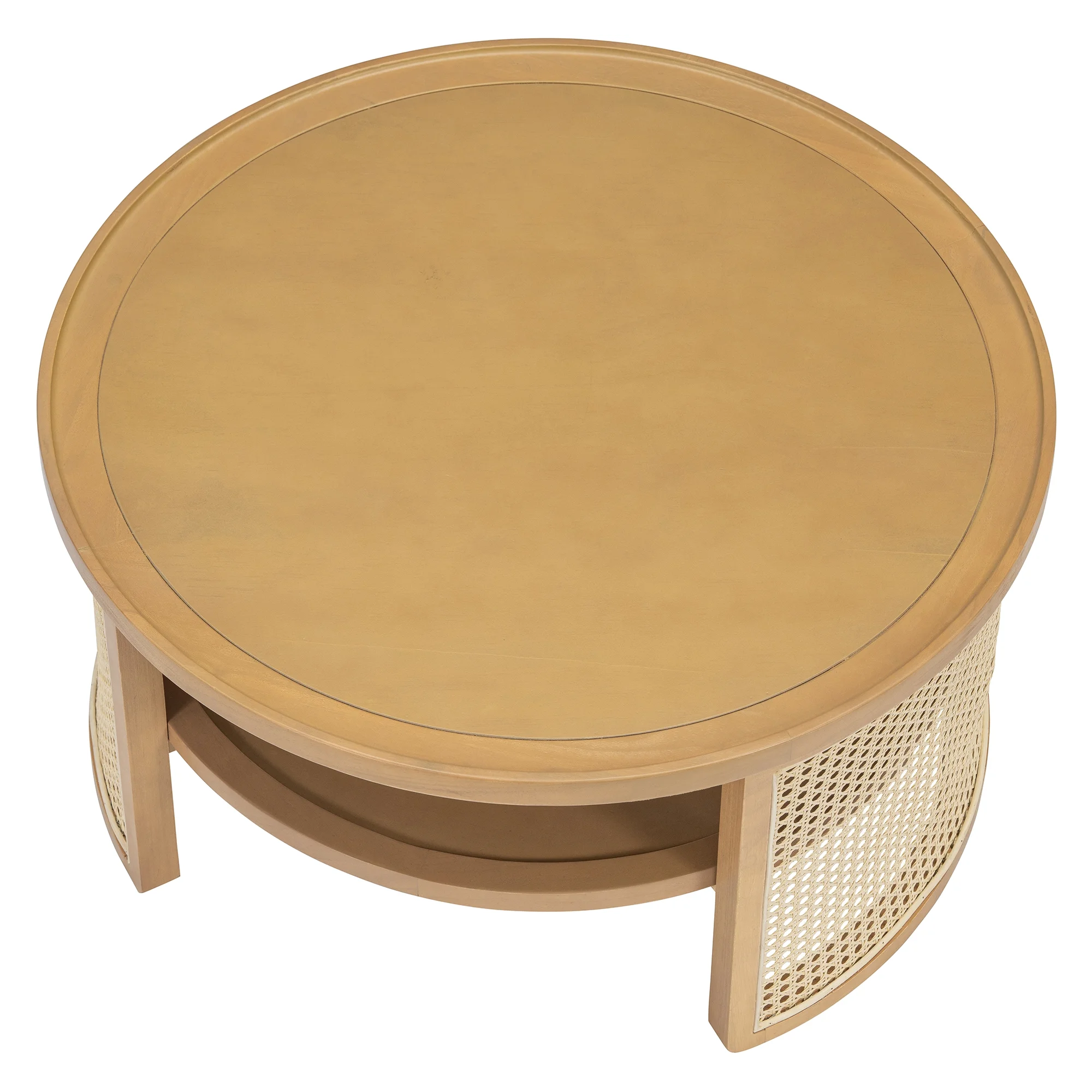 Harper & Bright Designs Rattan Round Coffee Table with Storage Shelf, Round Cane Wood Center Table for Living Room, 37'' Brown - Image 58