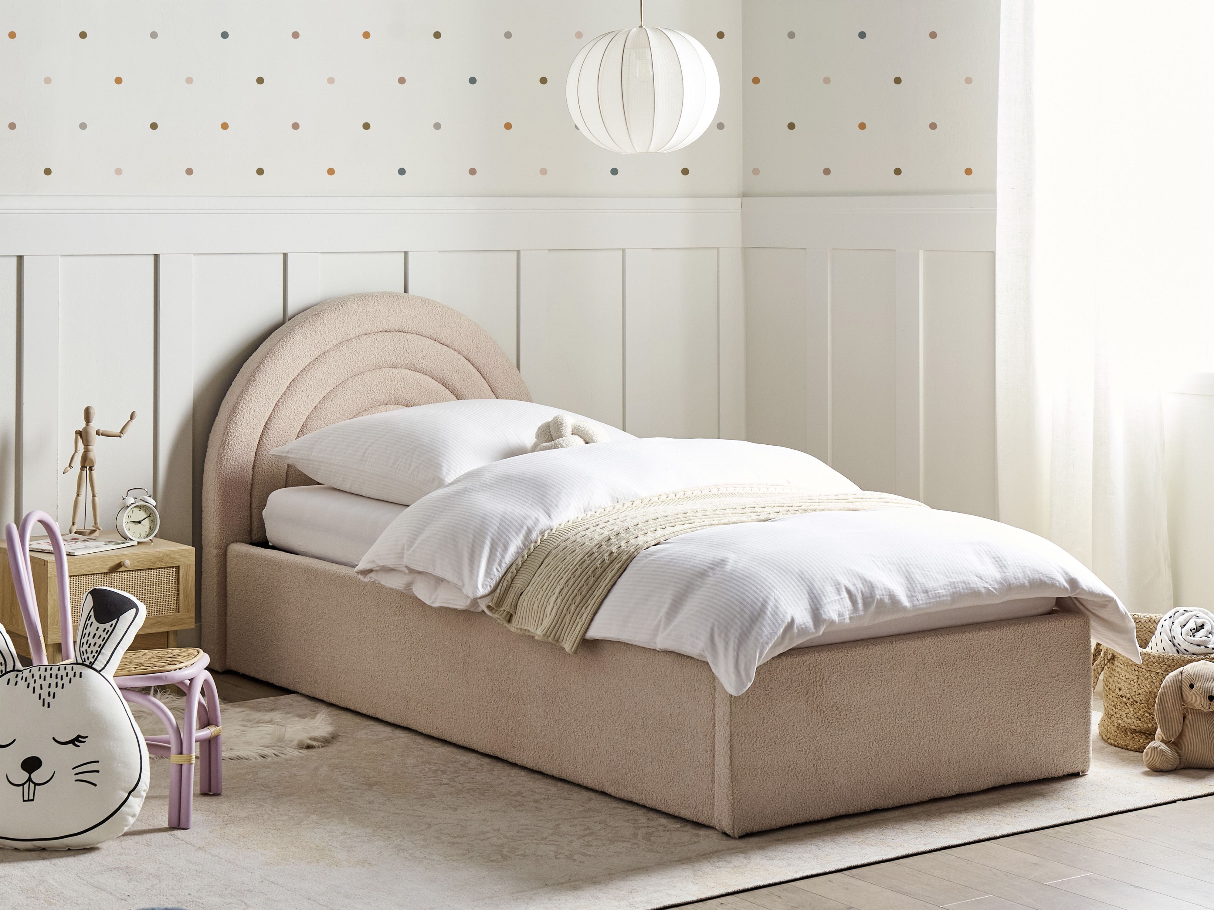 Kids Ottoman Bed Boucle ANET 90 x 200 cm (EU Single) Beige