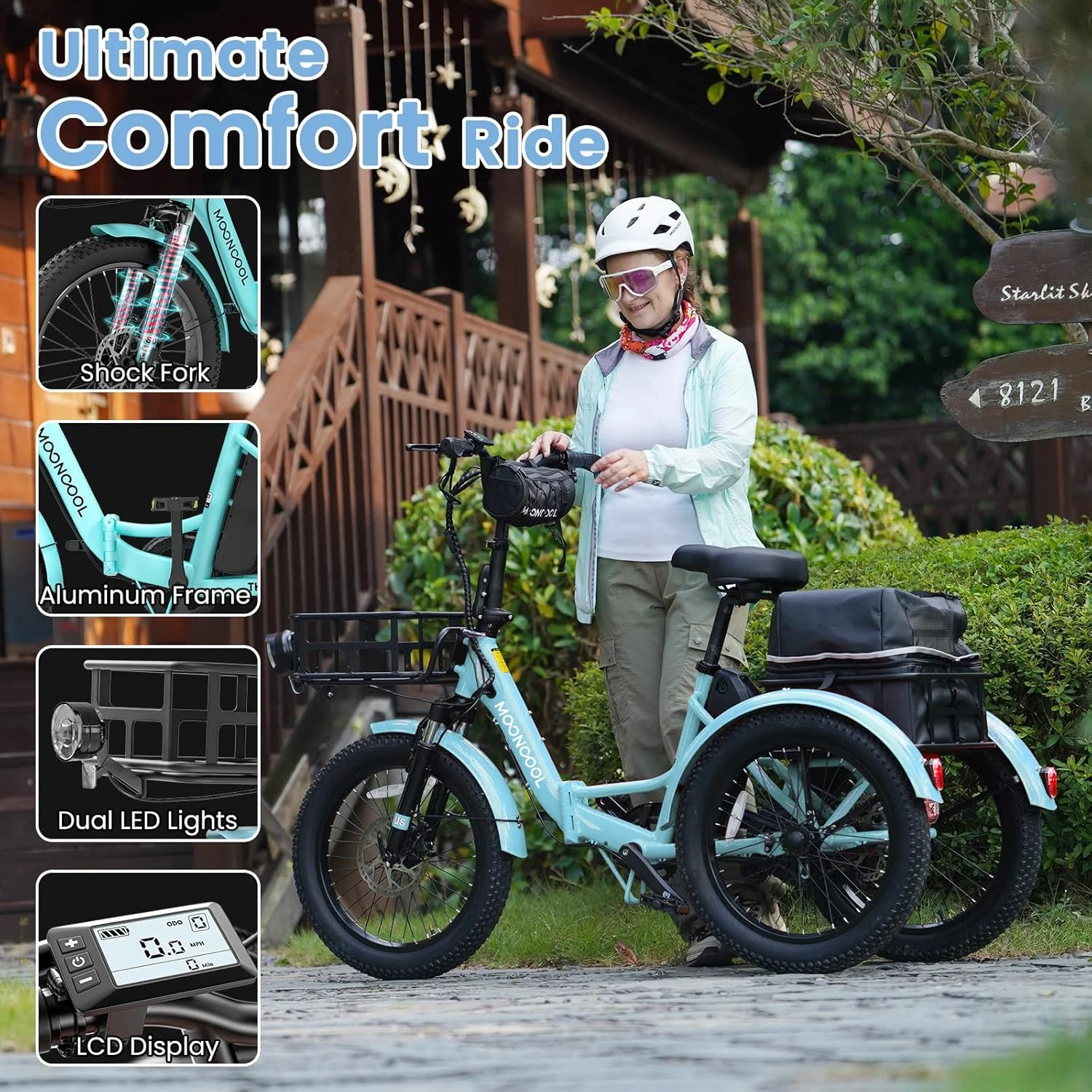 MOONCOOL TK1 Folding Electric Tricycle for Adults,48V 14.5Ah Removable battery, 500W(Peak 1000w)Motor, 20" Fat Tire Step-Thru 3Wheel Electric Bicycle w/Front&Rear Baskets, Certified to UL 2849 by SGS - Image 82
