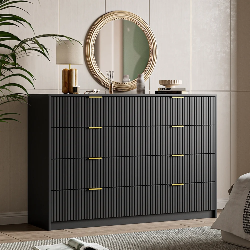 Furniway Black Dresser for Bedroom, 8 Drawer Double Dresser, Modern Chest of Drawers for Bedroom, Living Room, Entryway and Closet, 55" L x 15.7" D x 37.4" H - Image 5