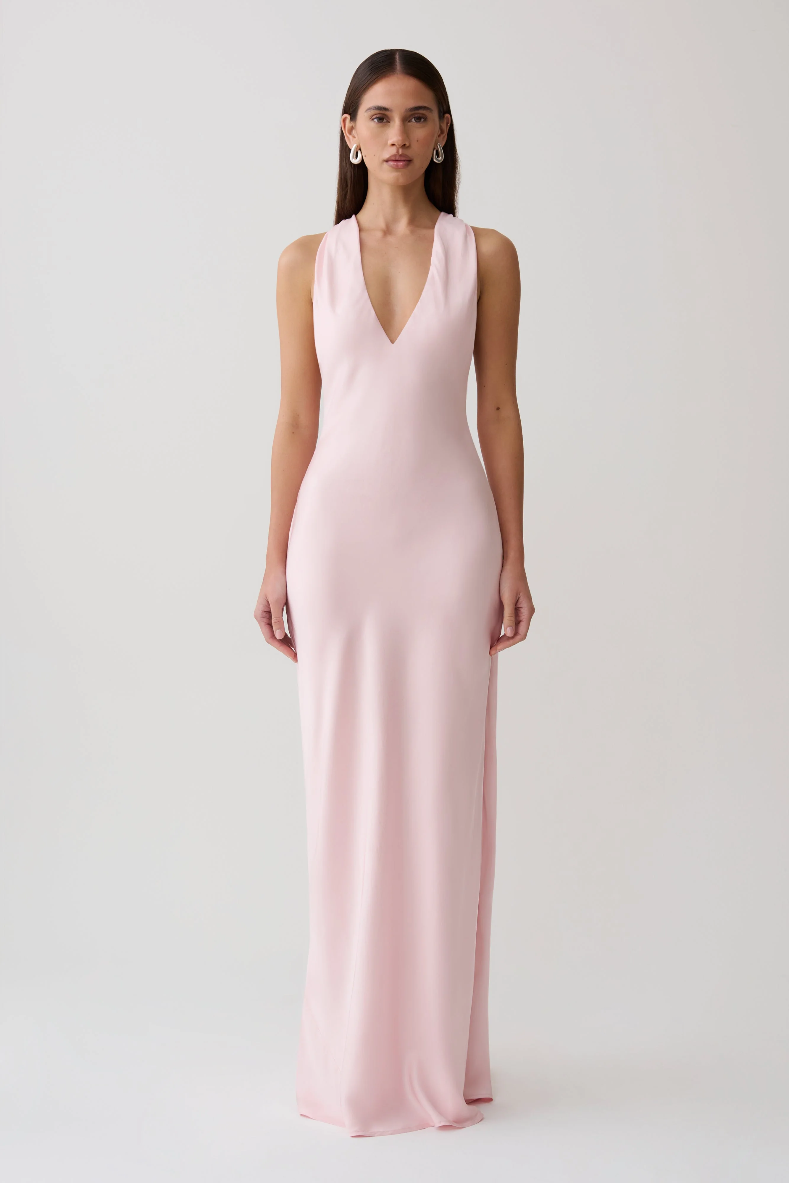Winnie Halter Satin Maxi Dress With Hardware - Pale Pink