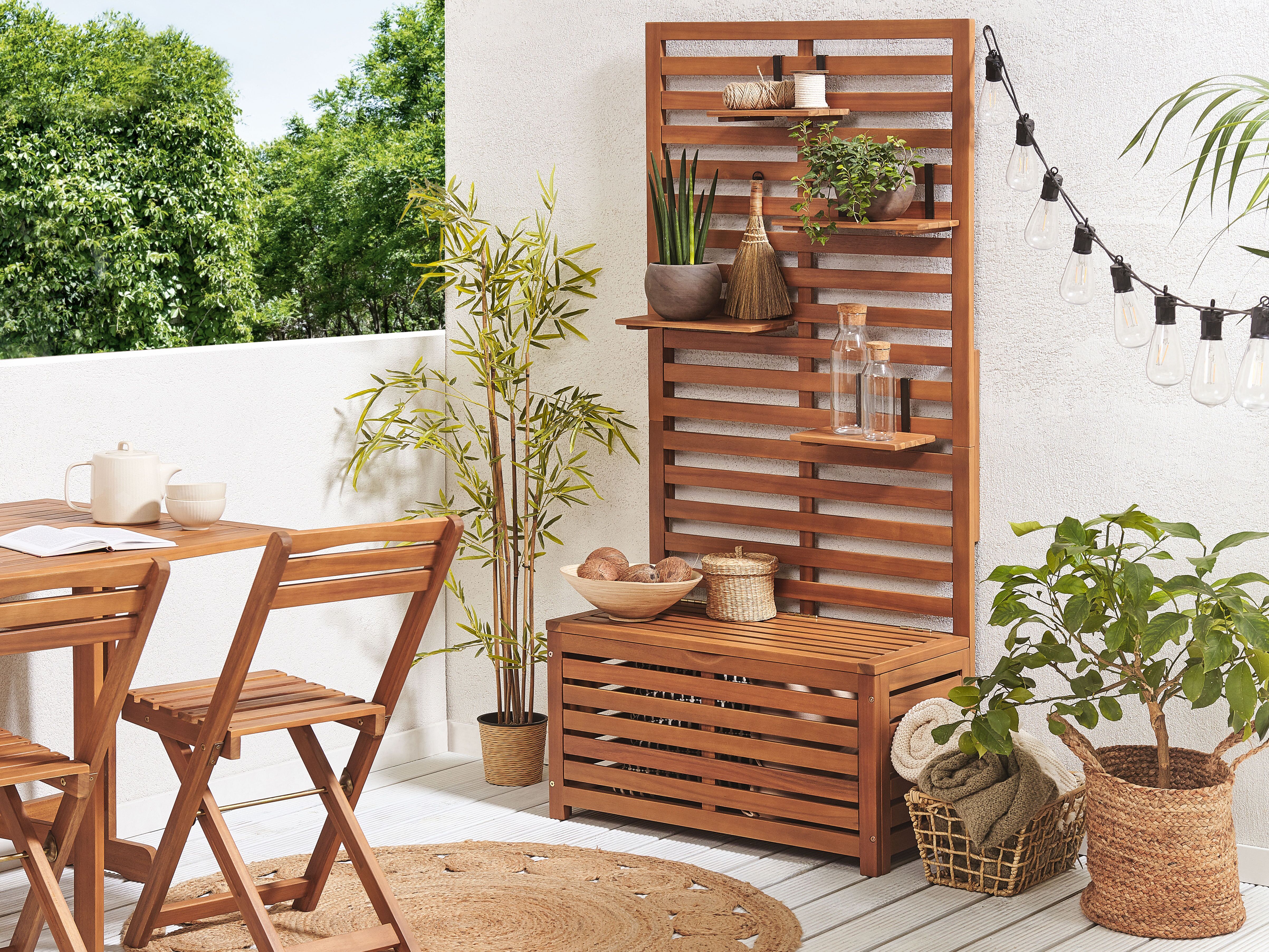 Garden Bench with Wall Panel MATINO Acacia Wood 80 cm 40 cm Brown