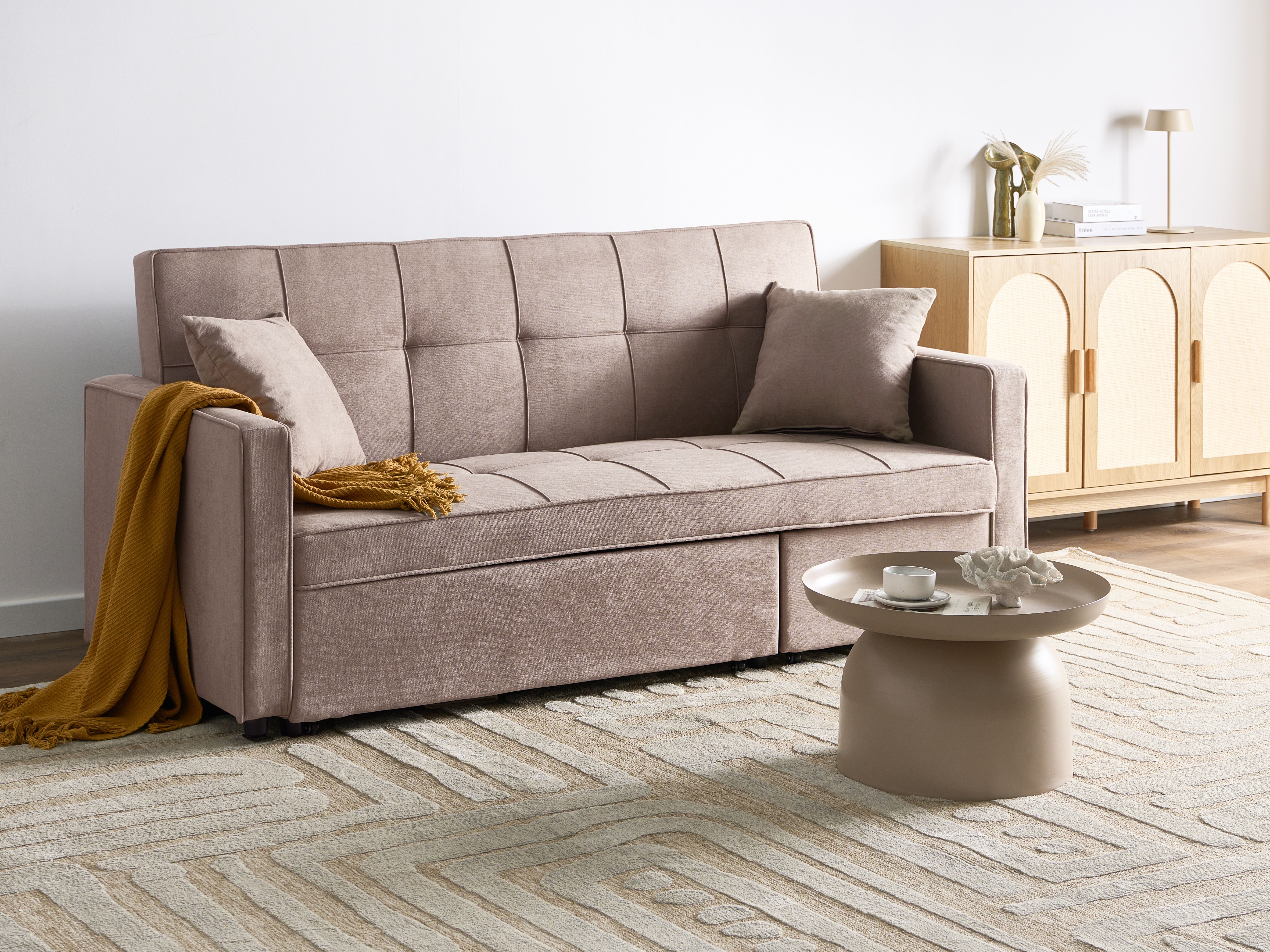 Sofa Bed 3 Seater GLOMMA Fabric Taupe