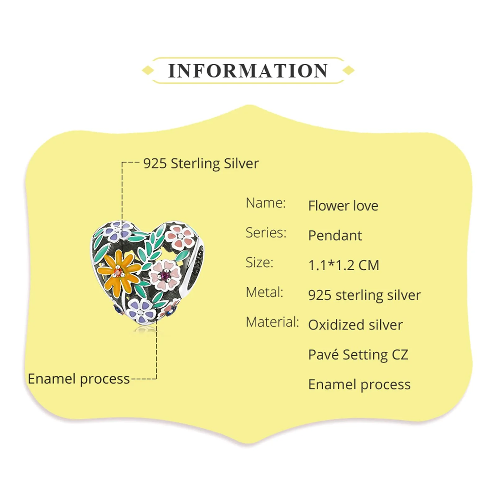 Heart-shaped Colorful Flowers Charms Bead 925 Sterling Silver Sparkling Nature Flower Green Leaves Love Charm Pendant for Bracelet Necklace Making Dainty Jewelry Gift for Women Girls