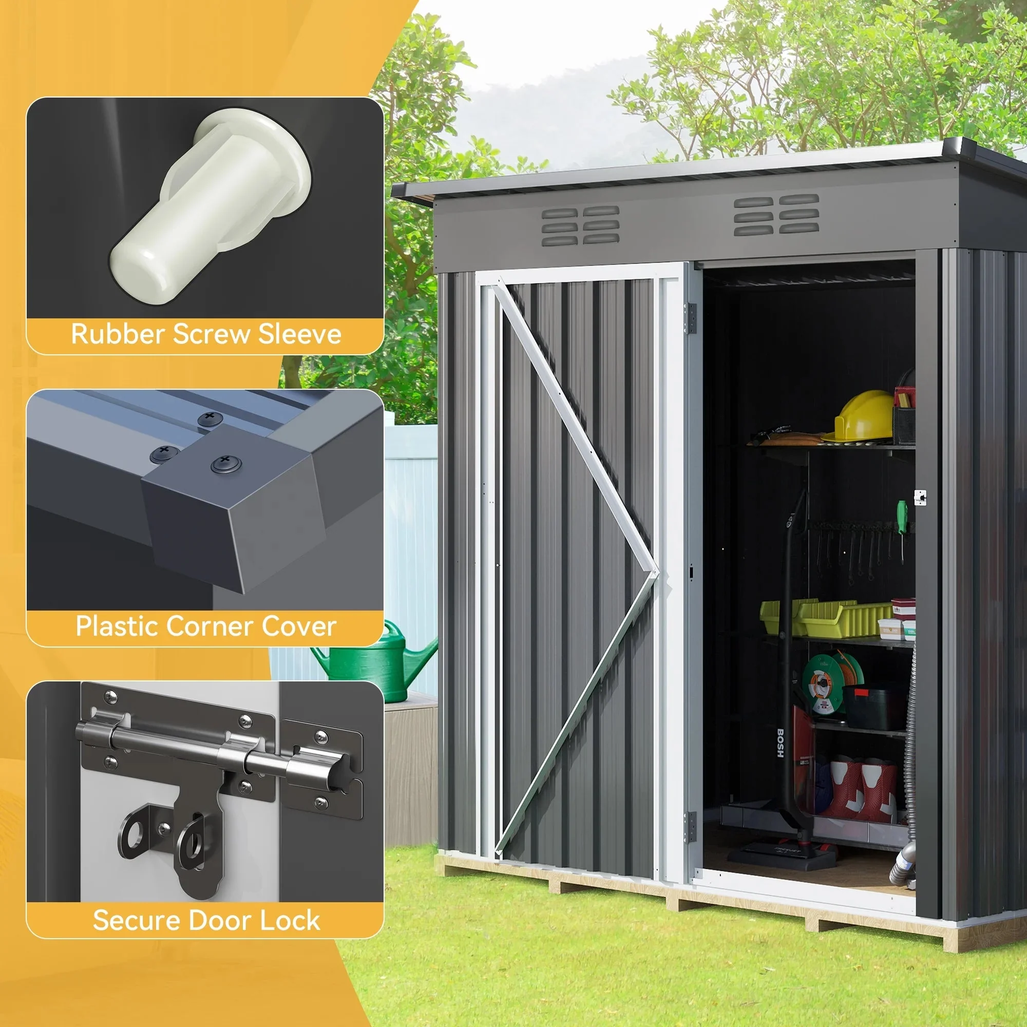 UFORIC Outdoor Storage Shed, 5 x 3 ft, Dark Gray - Image 5 UFORIC Outdoor Storage Shed, 5 x 3 ft, Dark Gray - Image 5
