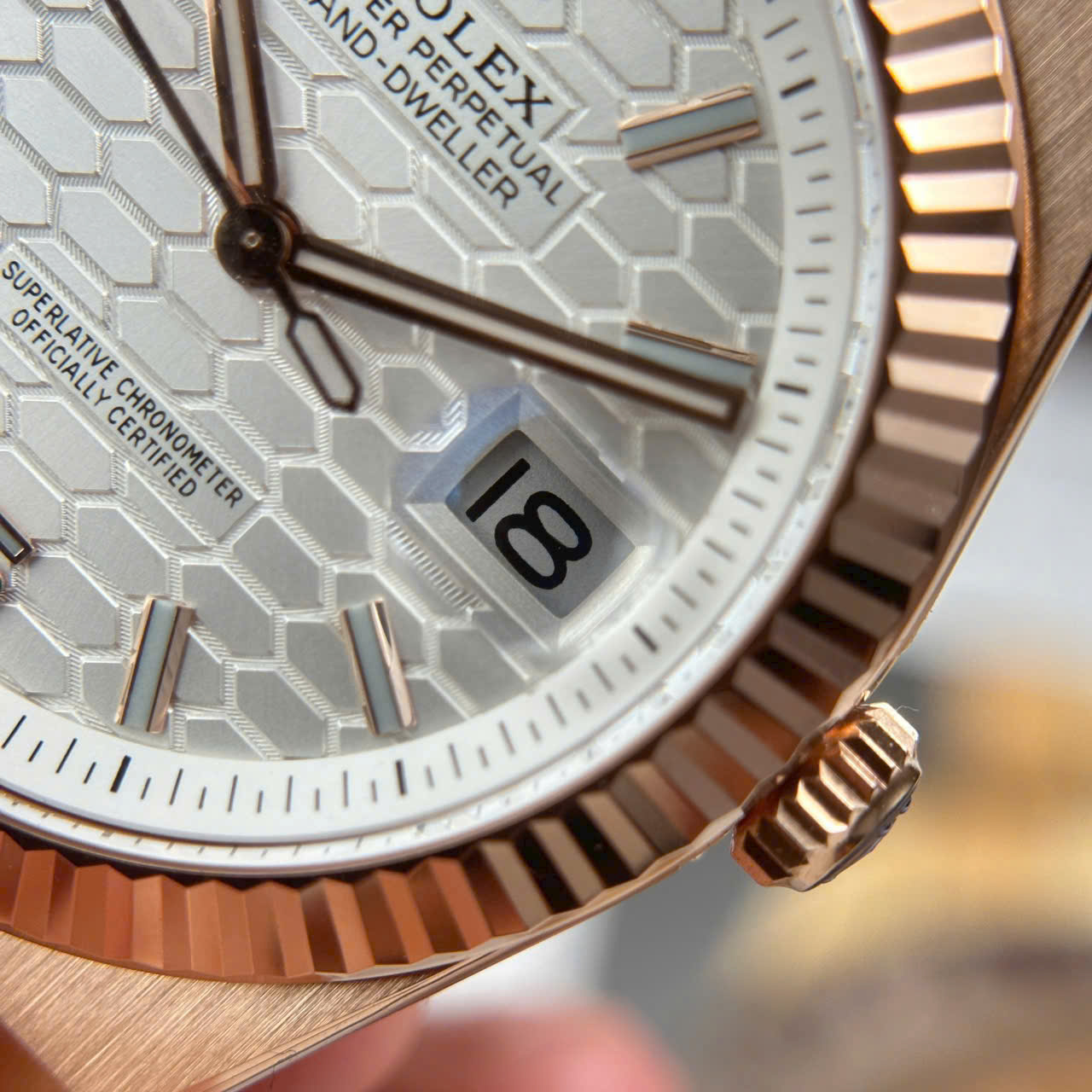 Rolex Land-Dweller 127235 Rose Gold Honeycomb Motif Dial Luxury Fake Watches 40mm - Top club