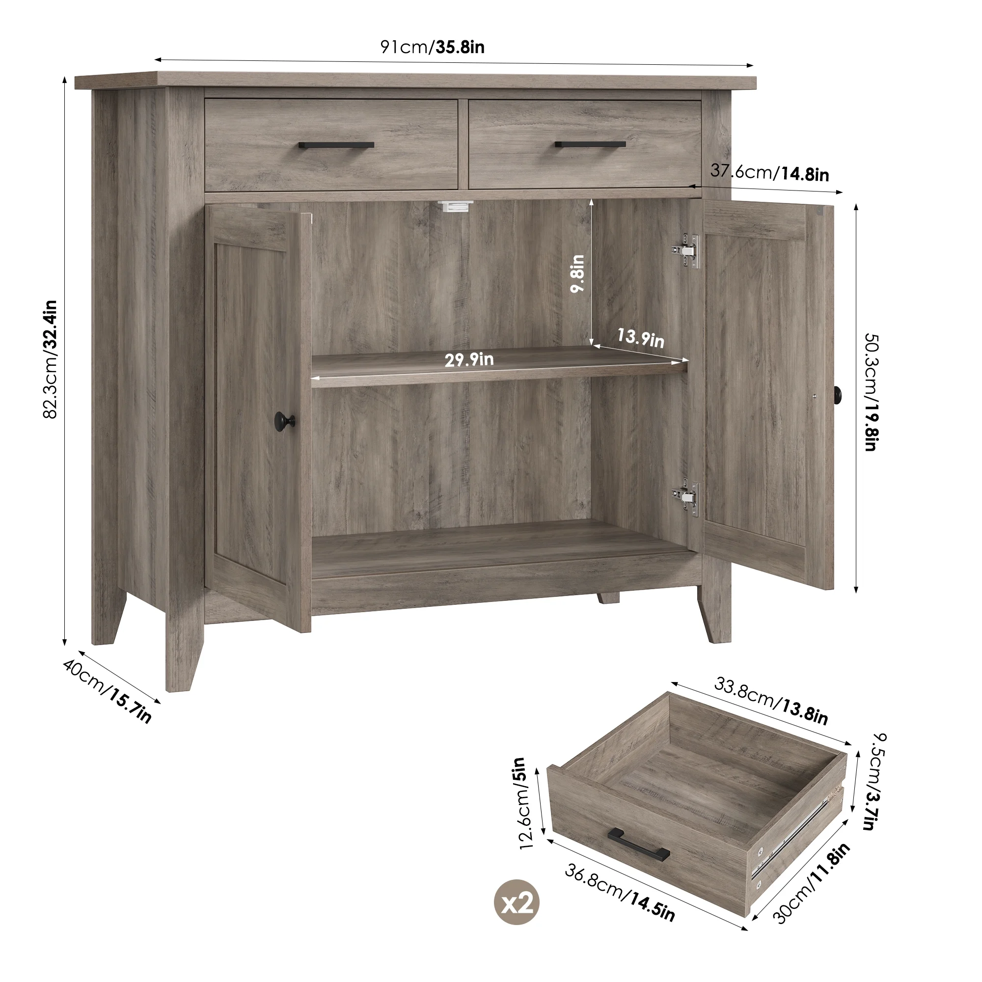 Homfa Entryway Cabinet, Kitchen Storage Cabinet, Farmhouse Buffet Sideboard with 2 Drawers and 2 Doors,Coffee Bar with Storage for Dining Room Living Room,White - Image 31