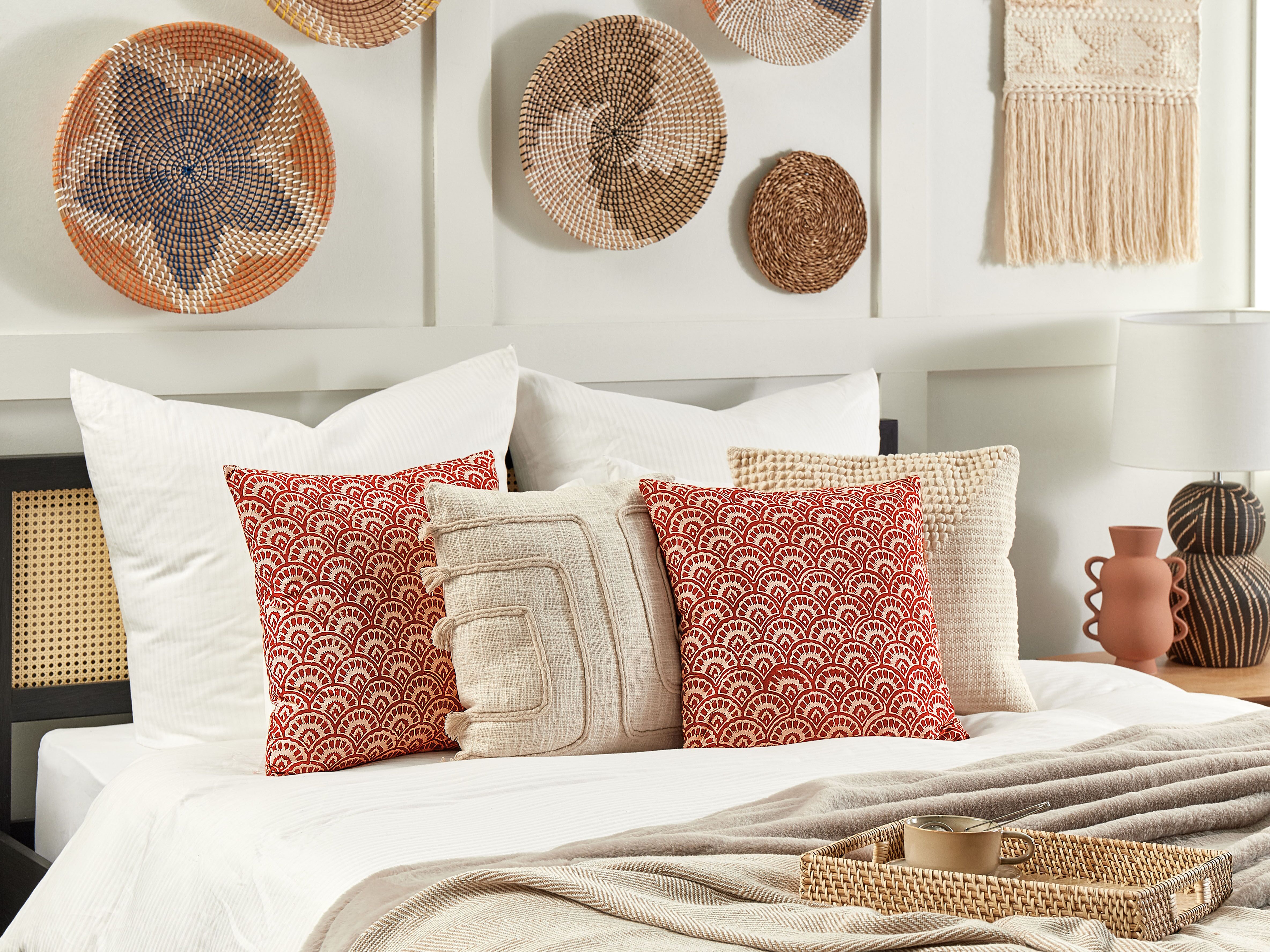 Throw Cushion RHUS Cotton 45 x 45 cm Red Geometric Pattern