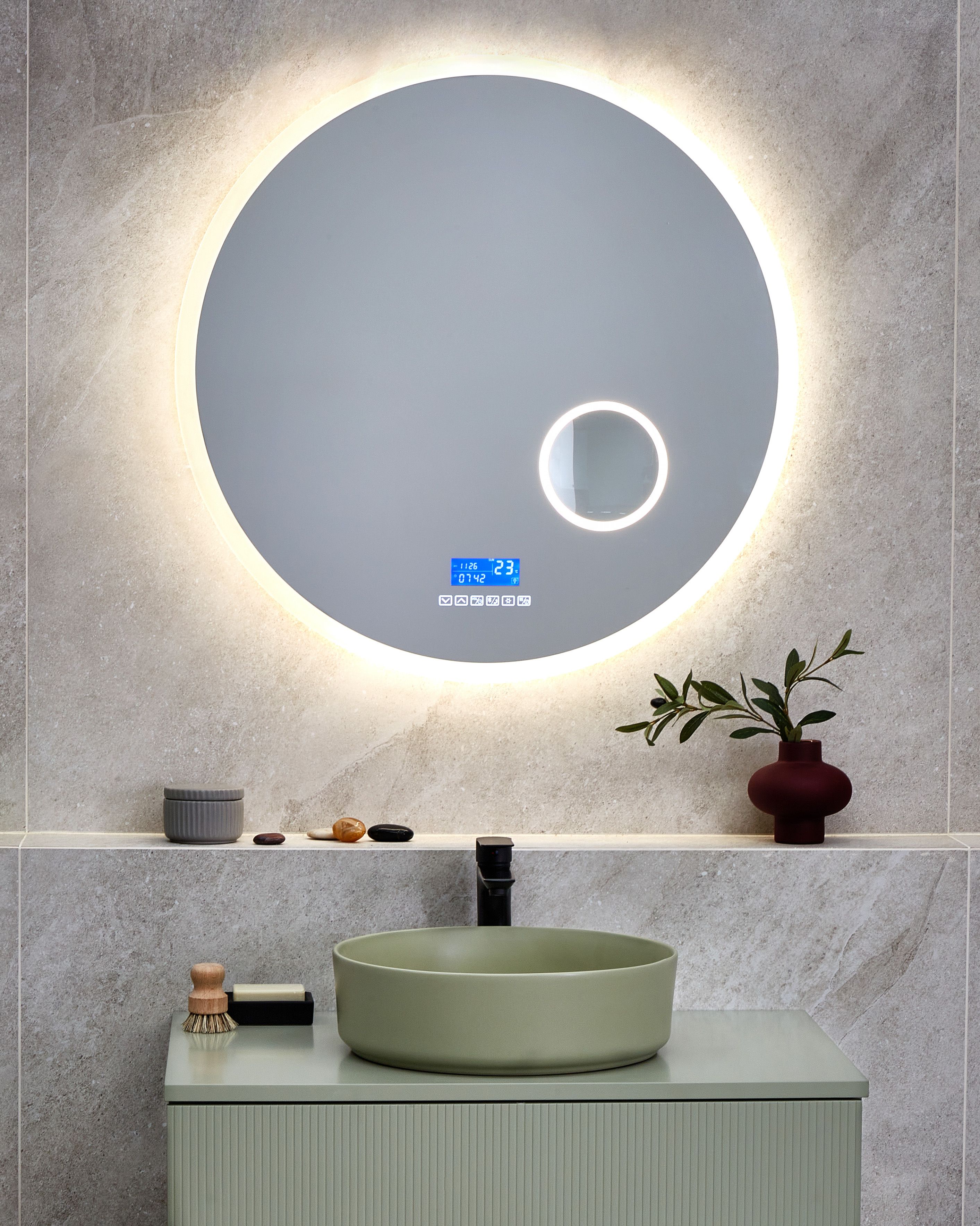 LED Bathroom Mirror FIXIN 80 cm 80 cm with Built-In Bluetooth Speaker Silver