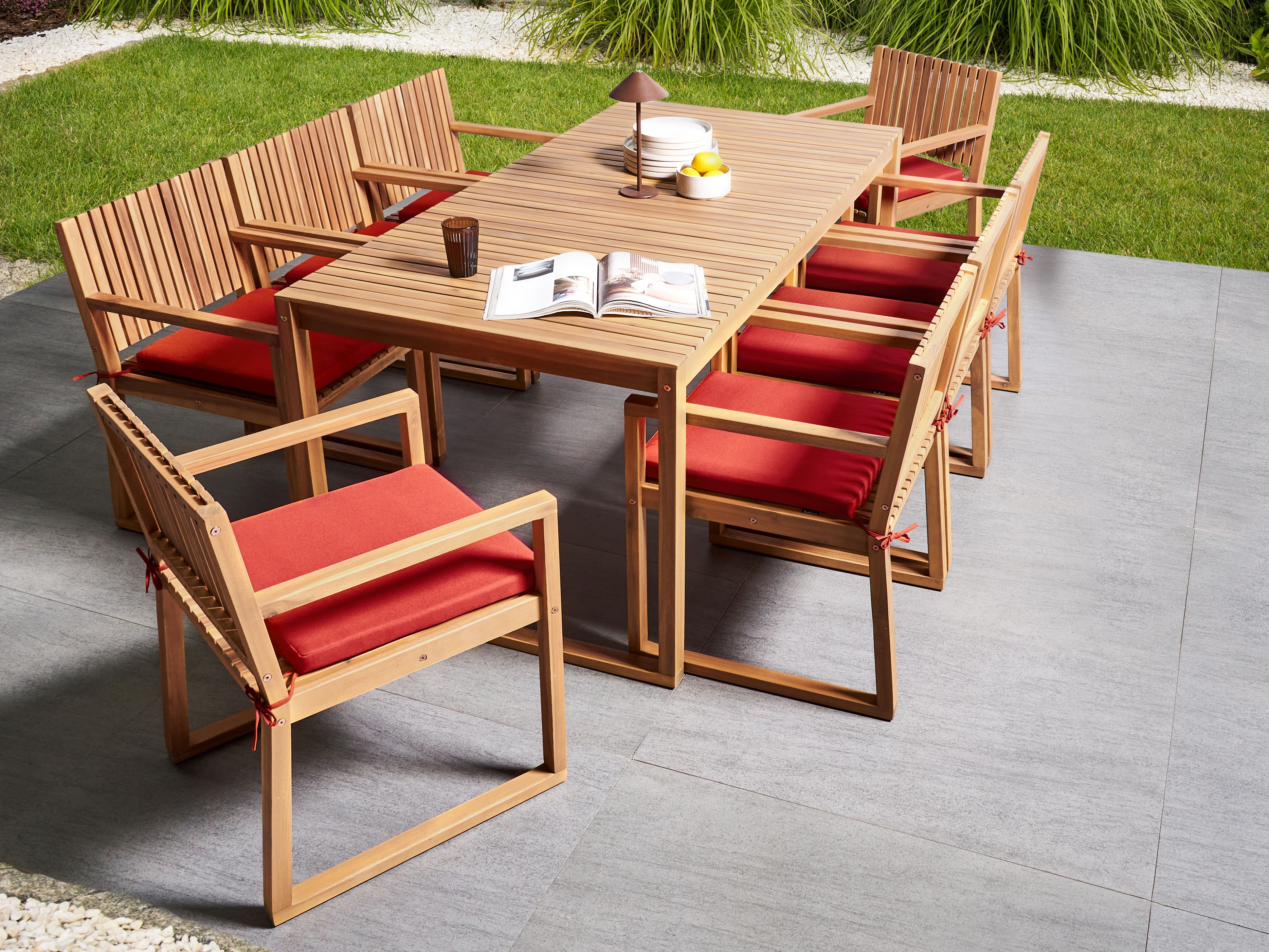 Garden Dining Set 8 Seater SASSARI PREMIUM with Cushions Certified Acacia Wood Red
