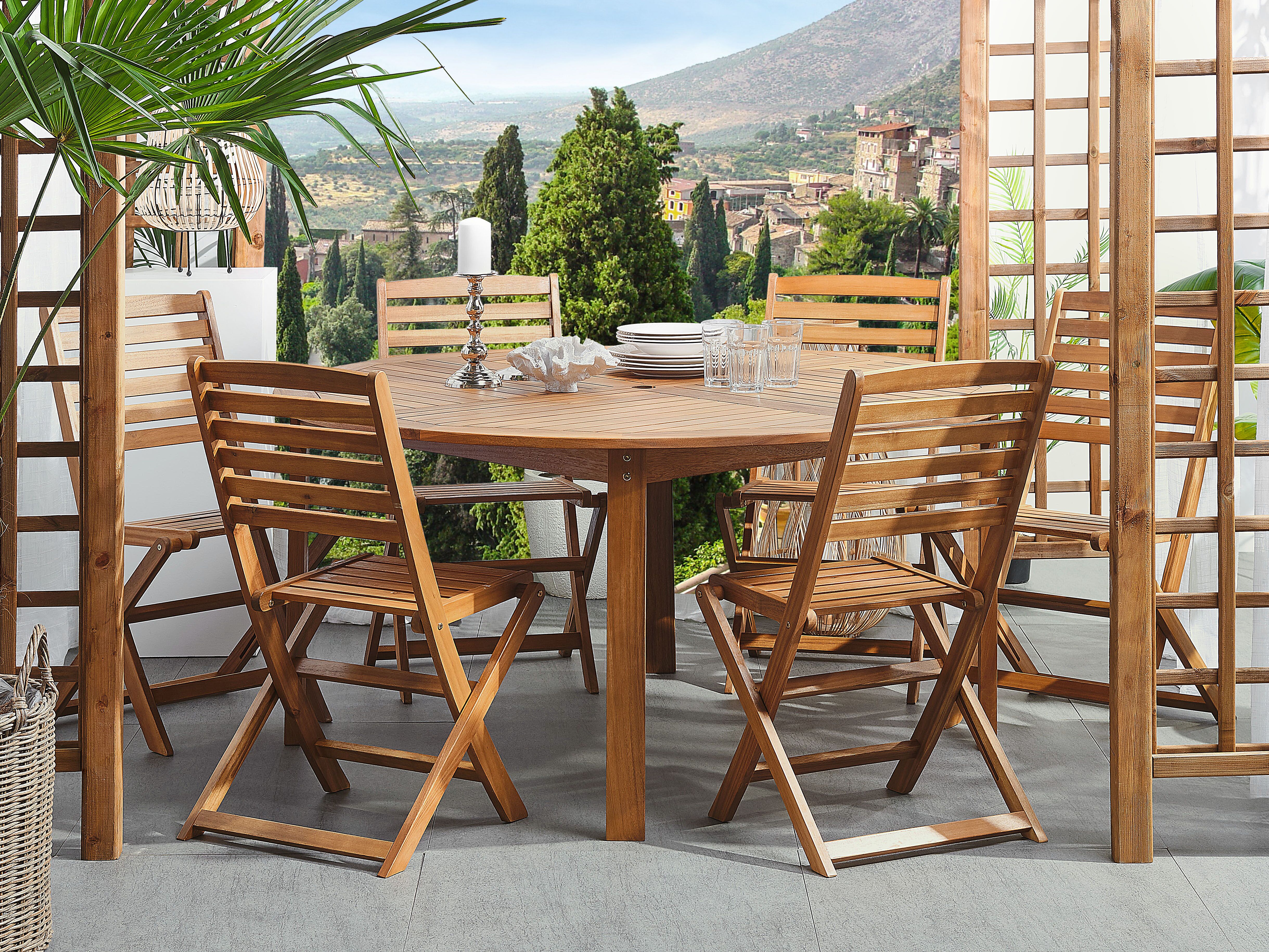 Garden Dining Set 6 Seater TOLVE Acacia Wood Brown