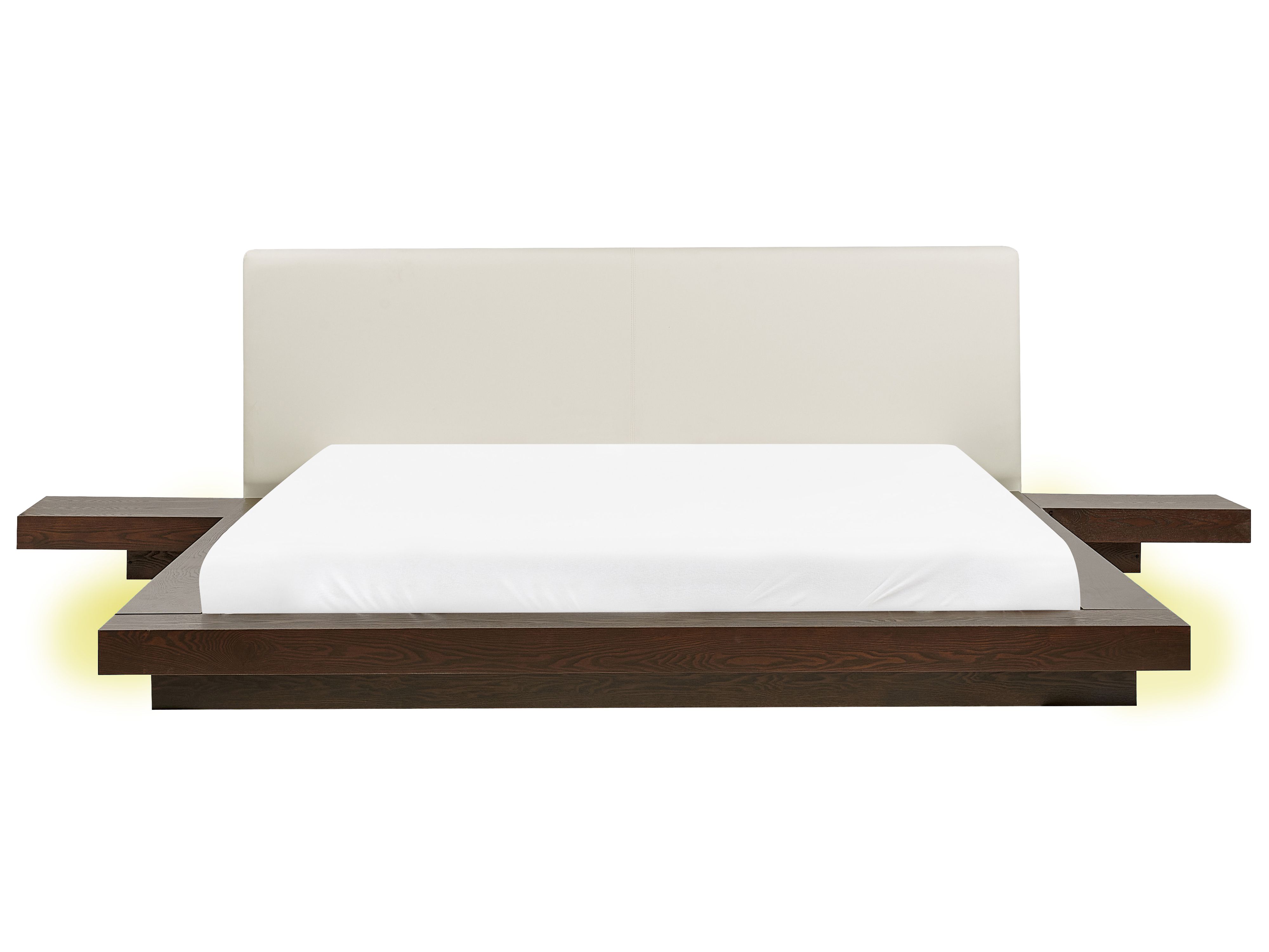 Bed with LED Faux Leather ZEN 180 x 200 cm (EU Super King) Dark Ash Wood